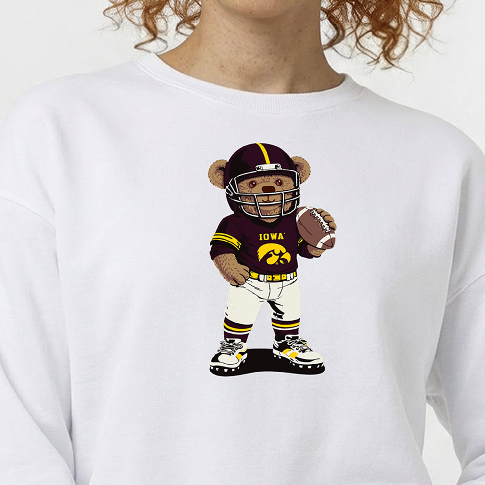 Women's Champion White Iowa Hawkeyes Teddy Bear Sweatshirt