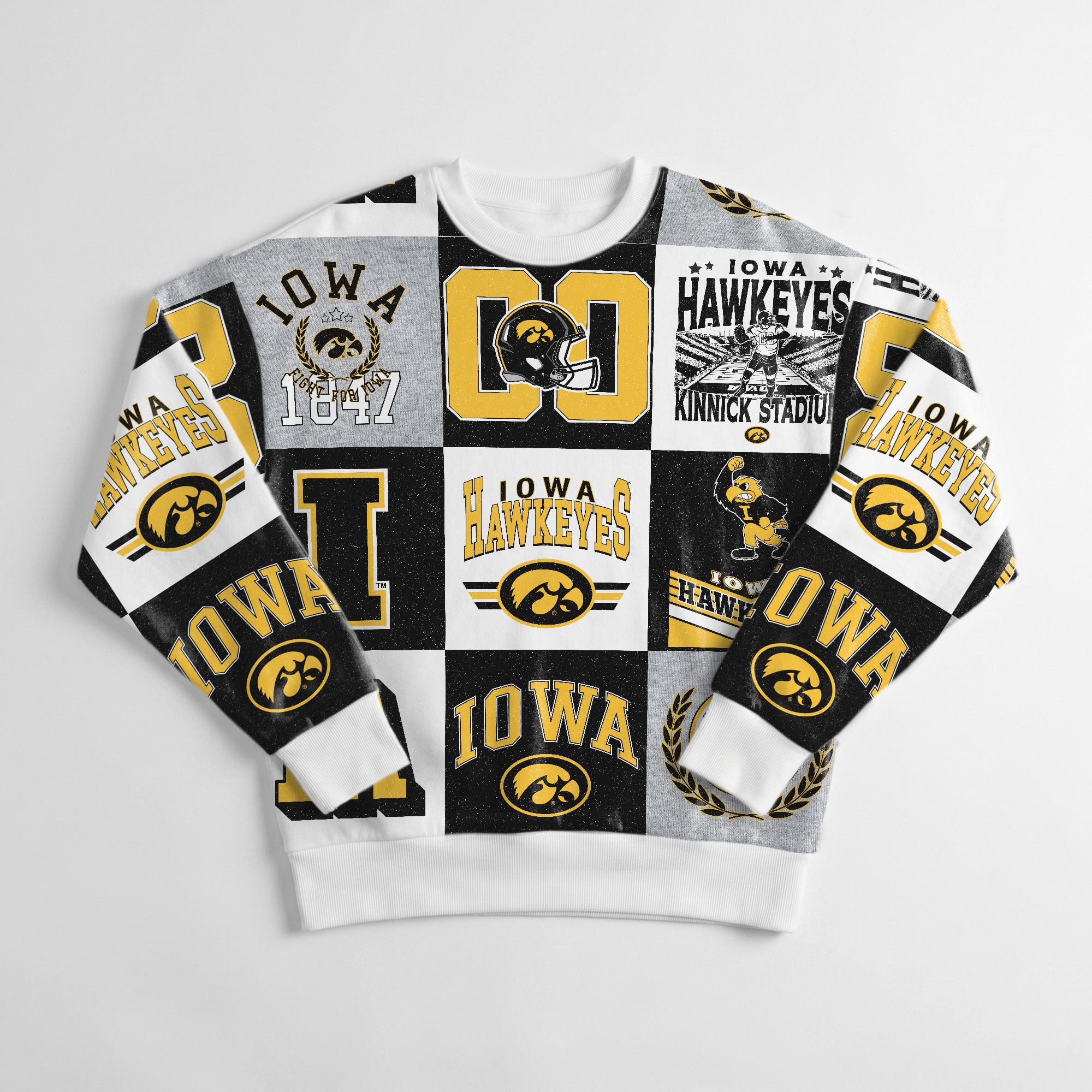 Pull à manches longues patchwork Iowa Hawkeyes Highlight Reel noir pour femme