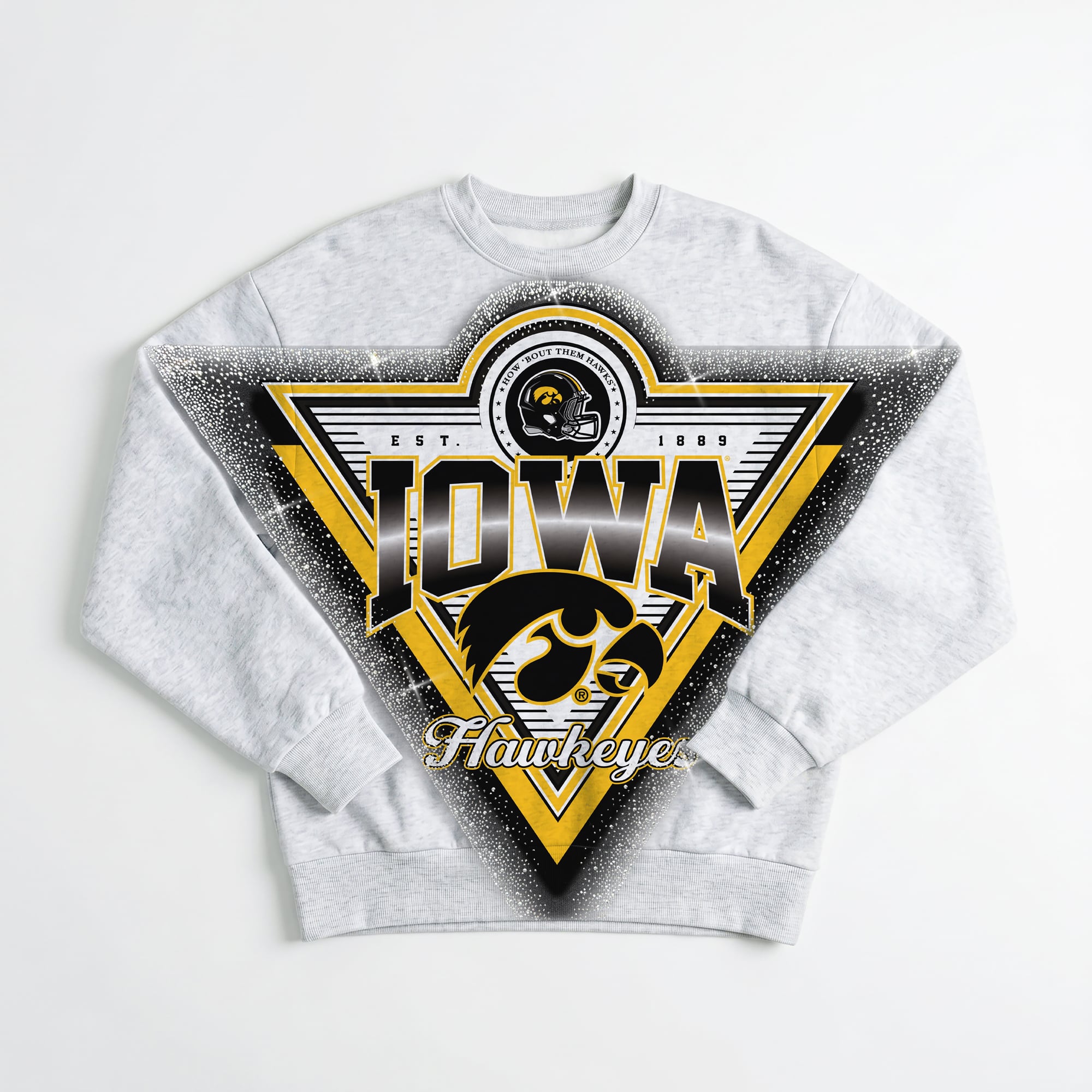 Women's Gameday Couture Gray Iowa Hawkeyes Chasing Victory Rhinestone Spray Oversized Fleece Sweatshirt