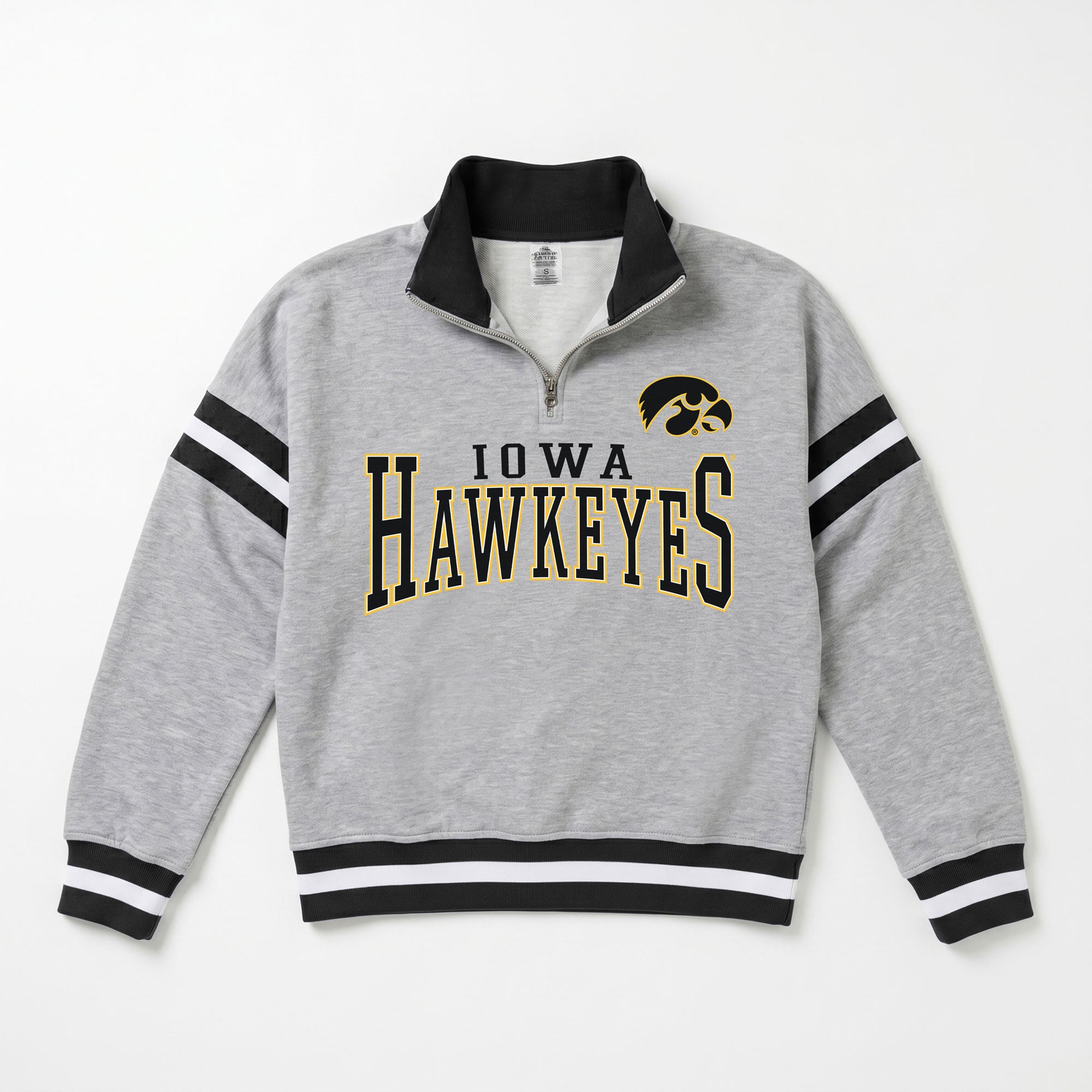 Pull à col zippé gris Iowa Hawkeyes « Hold the Line » pour femme, collection Gameday Couture