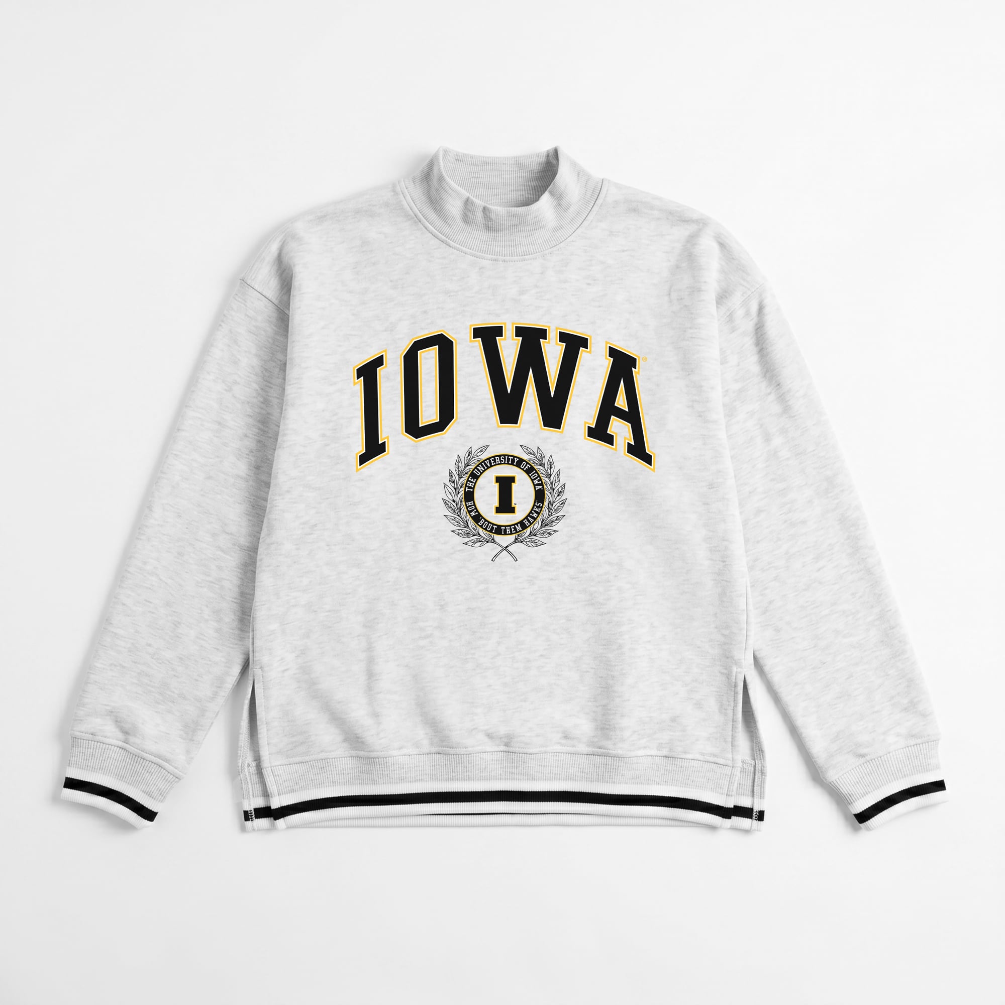 Sweat-shirt à col montant rayures contrastées Iowa Hawkeyes gris Gameday Couture pour femme