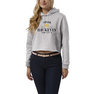 Iowa Hawkeyes League Collegiate Wear Women's 1636 Cropped Pullover Hoodie - Heather Gray