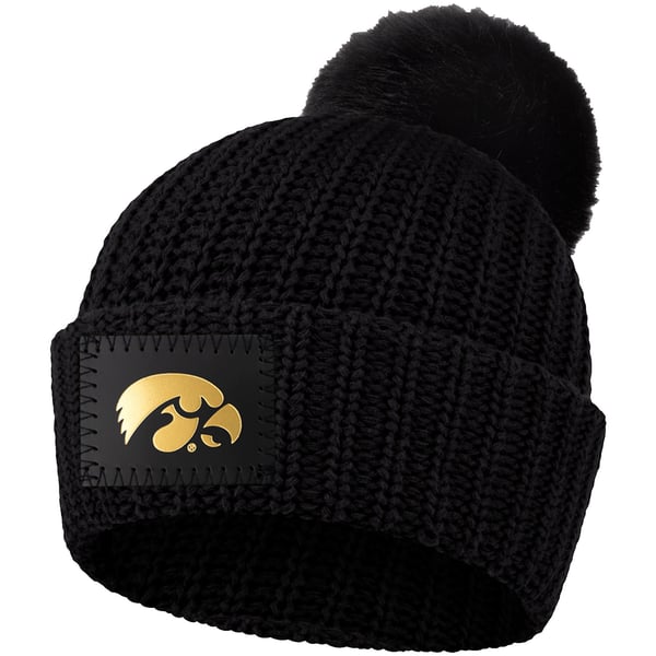 Black/White Love Your Melon Iowa Hawkeyes Beanie w/ Pom New! Iowa Prudence Slouch Beanie Womens BK - Stock Item In USA main image 3
