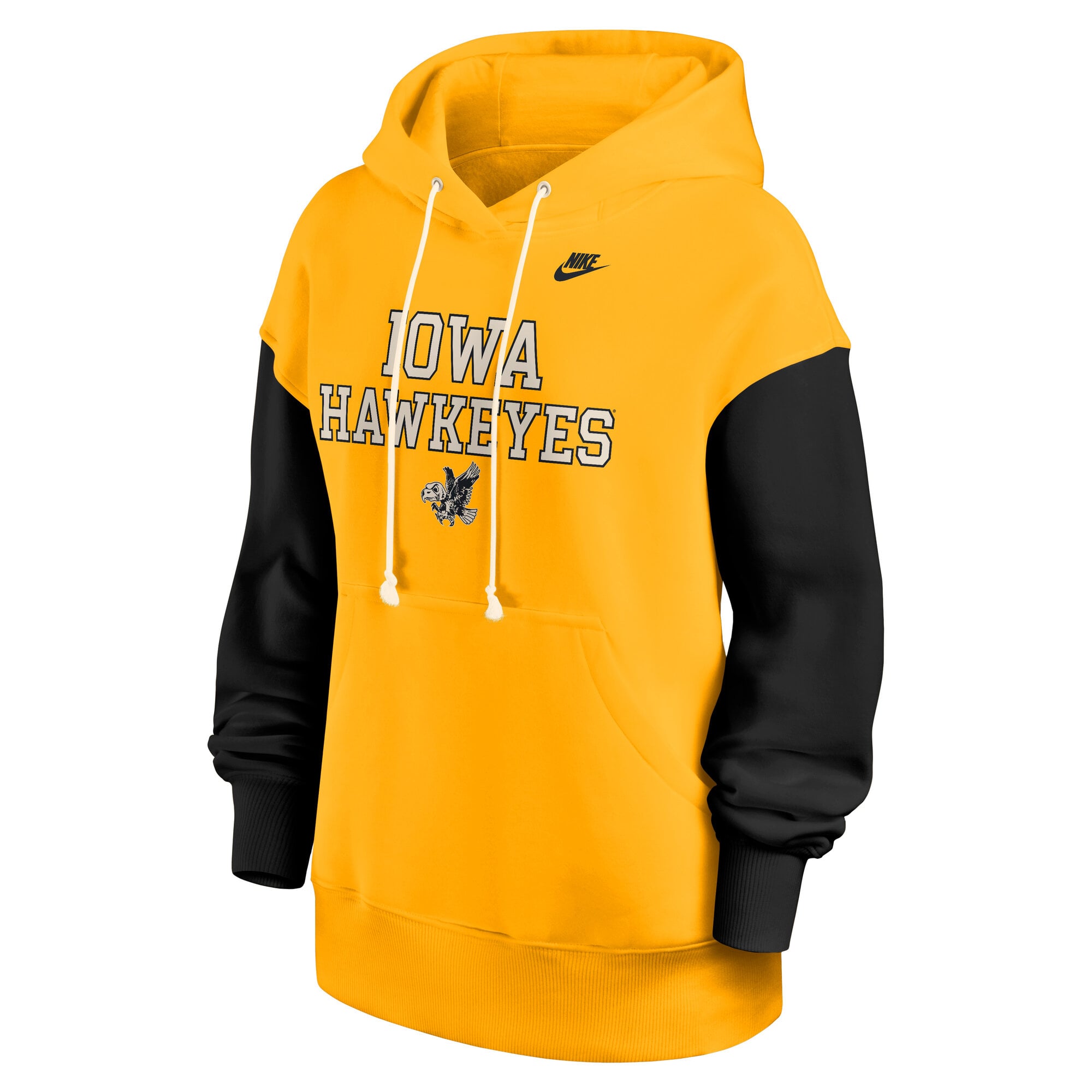 Sweat à capuche oversize Nike Legacy Phoenix pour femme, or et noir, Iowa Hawkeyes