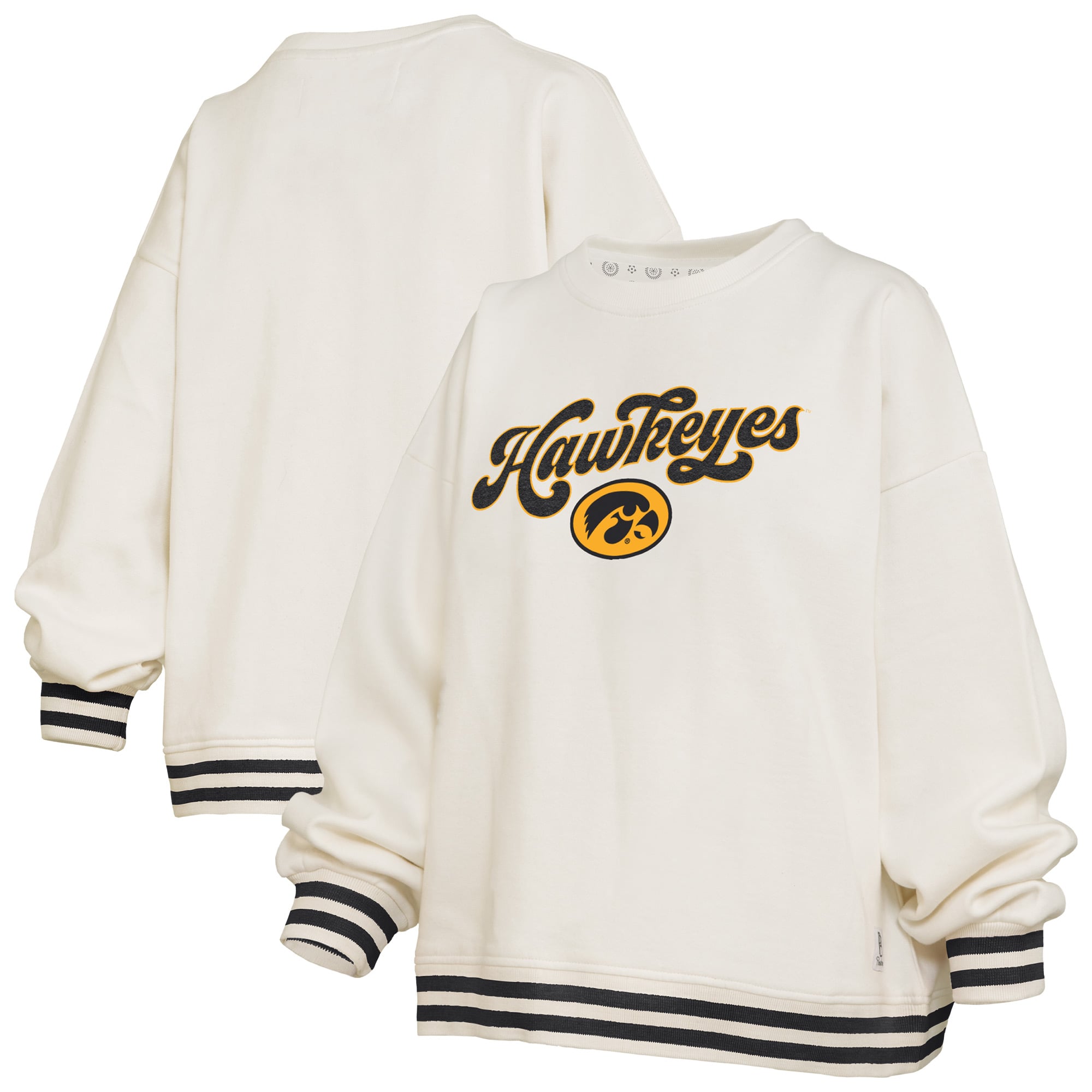 Sweat-shirt côtelé en chenille crème Iowa Hawkeyes Bonanza pour femme, Pressbox