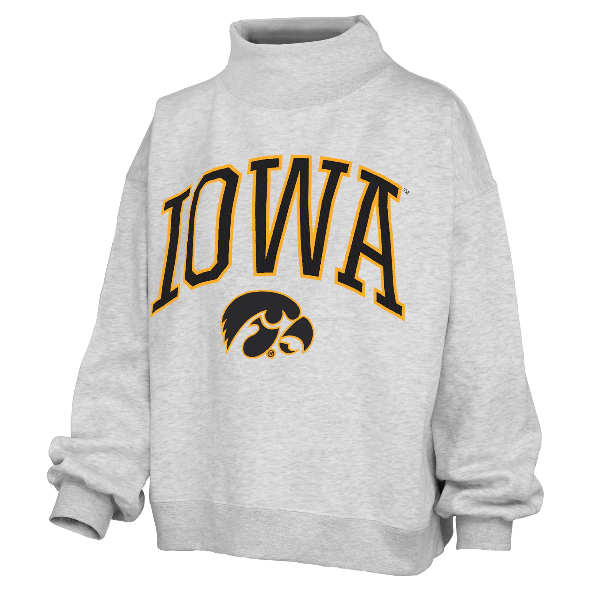 Women's Pressbox Gray Iowa Hawkeyes Nelson Texture Lingo Mock Neck Fleece Sweatshirt
