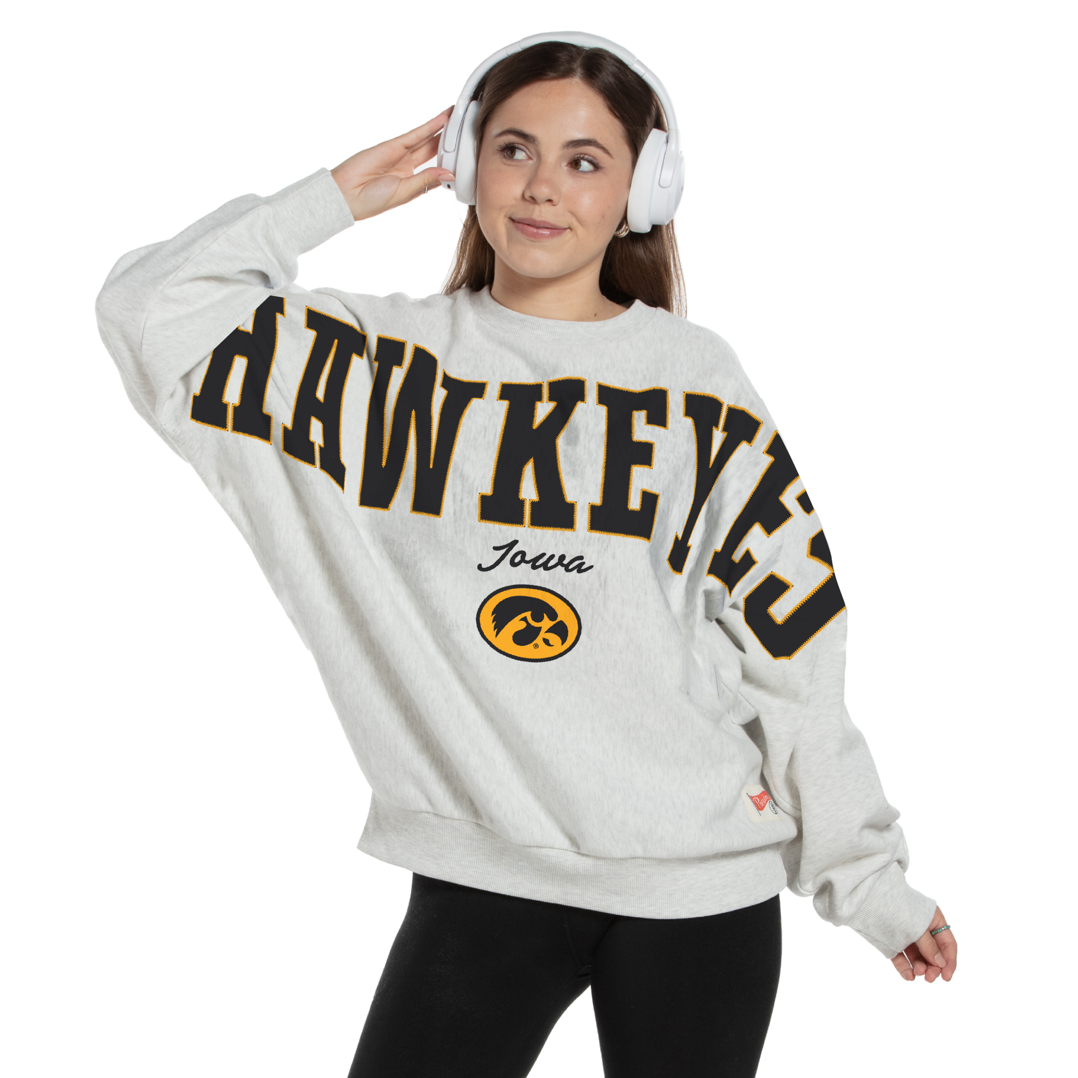 Sweat-shirt oversize en flanelle gris chiné Iowa Hawkeyes pour femme, de la marque Pressbox.