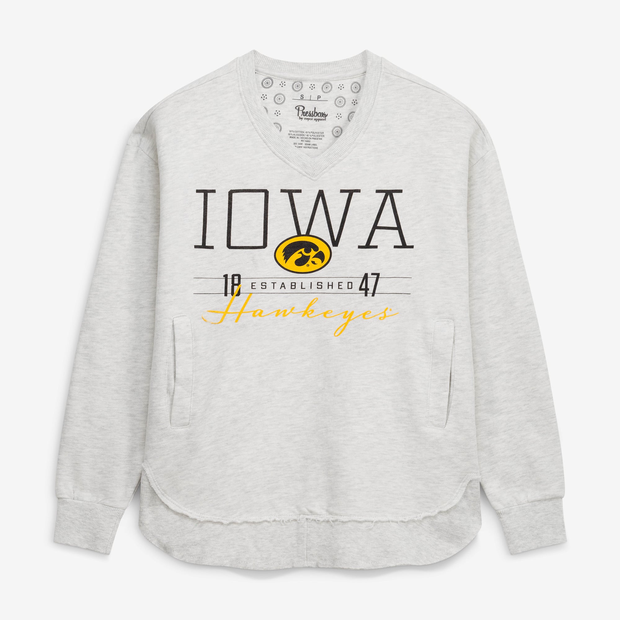 Women's Pressbox Heather Gray Iowa Hawkeyes Marcus East Hall Poncho V-Neck Sweatshirt
