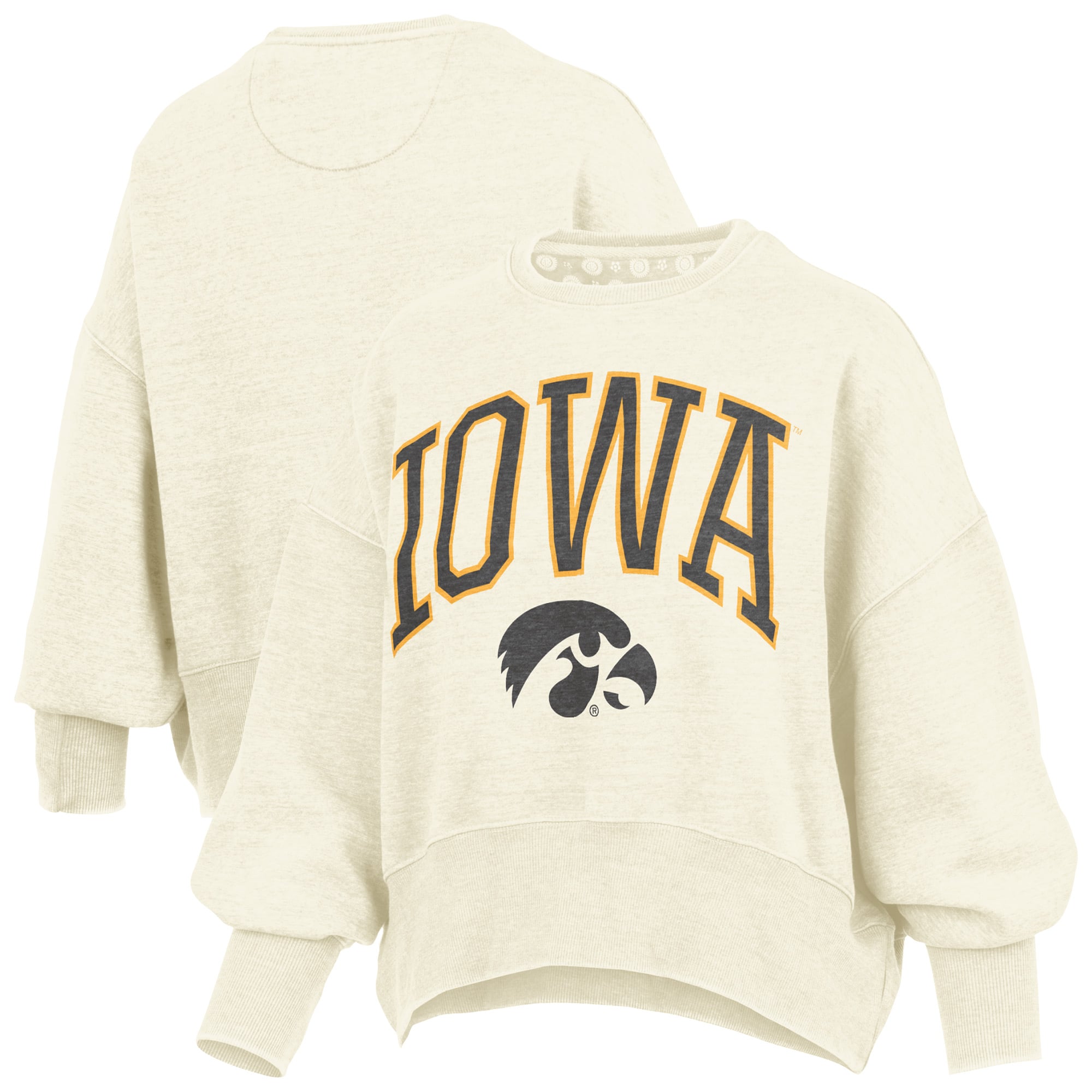 Sweat-shirt ras du cou surdimensionné à taille haute pour femme, modèle Natural Iowa Hawkeyes