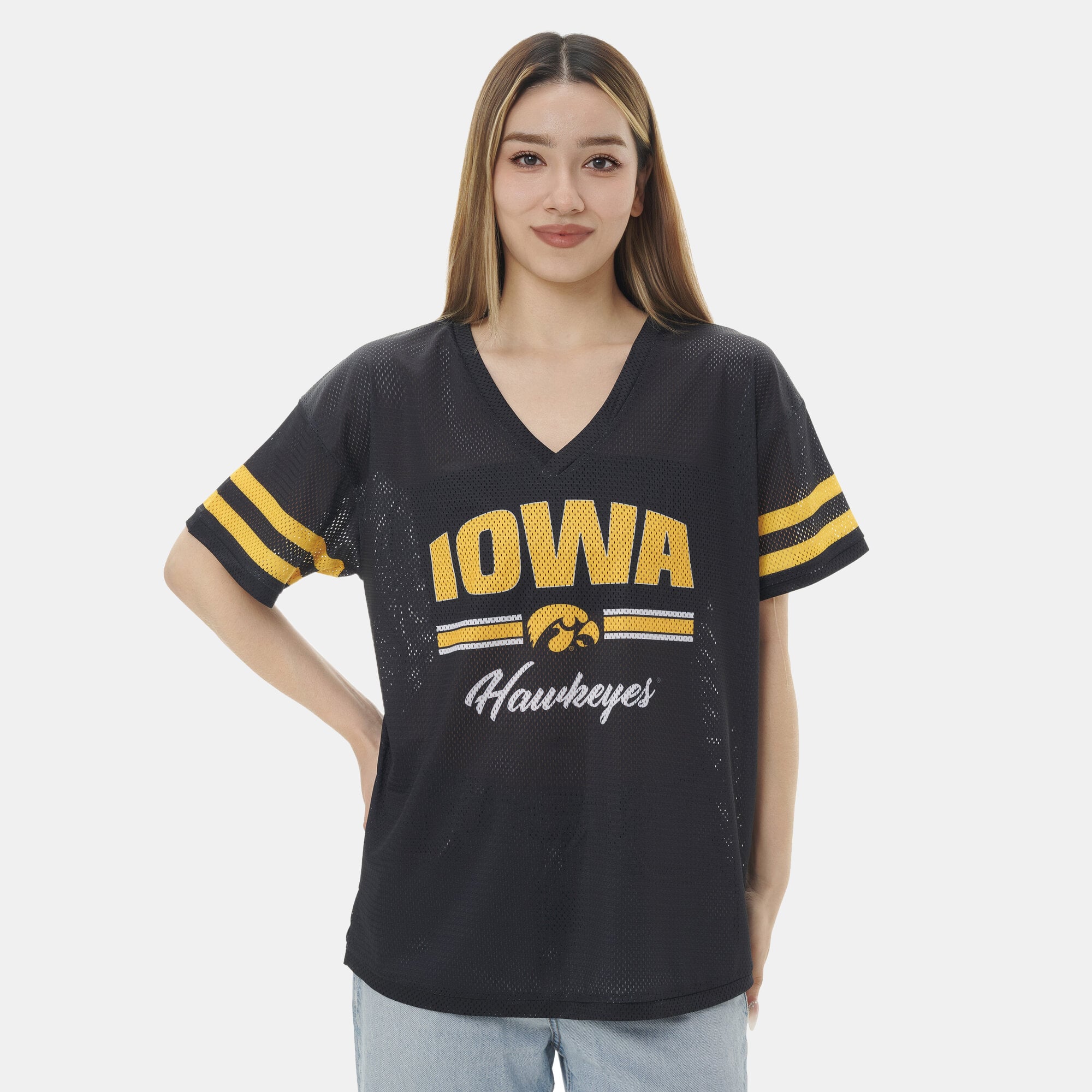 Women's ZooZatz Black Iowa Hawkeyes Mesh Jersey Kickoff T-Shirt