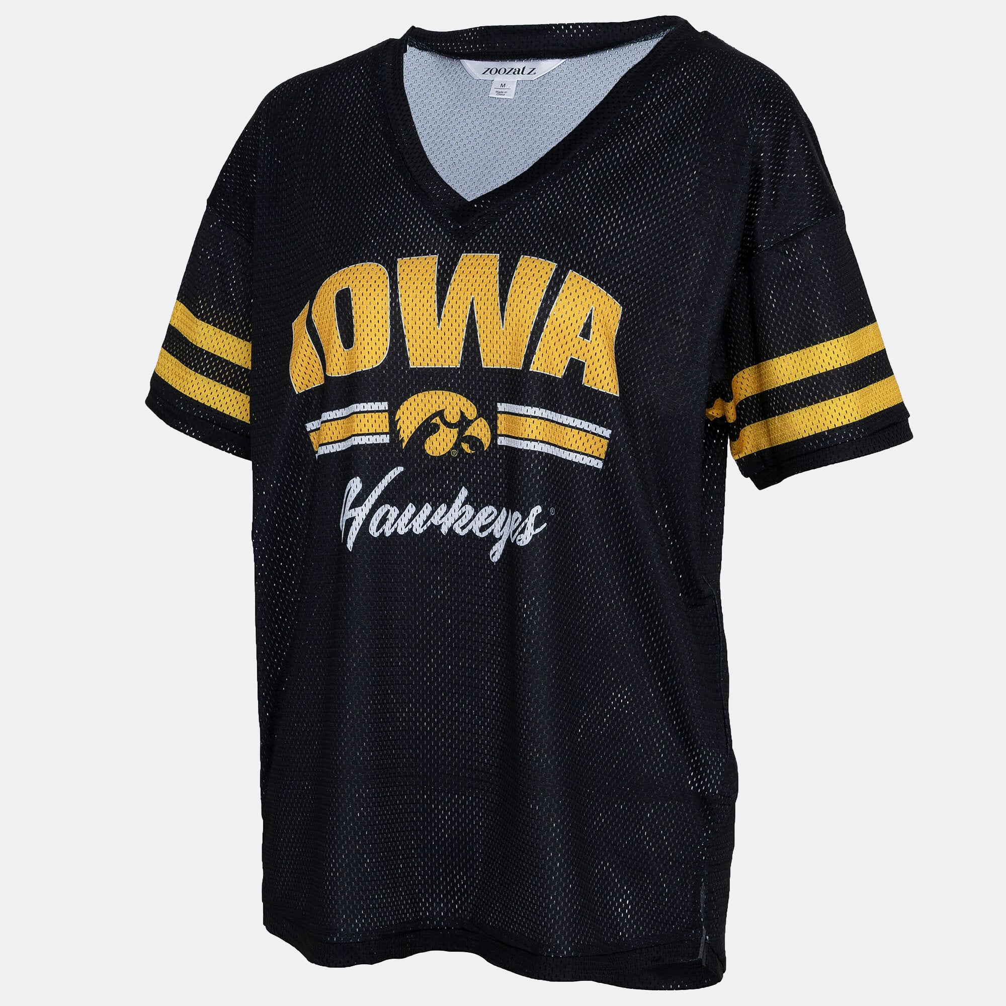 Women's ZooZatz Black Iowa Hawkeyes Mesh Jersey Kickoff T-Shirt