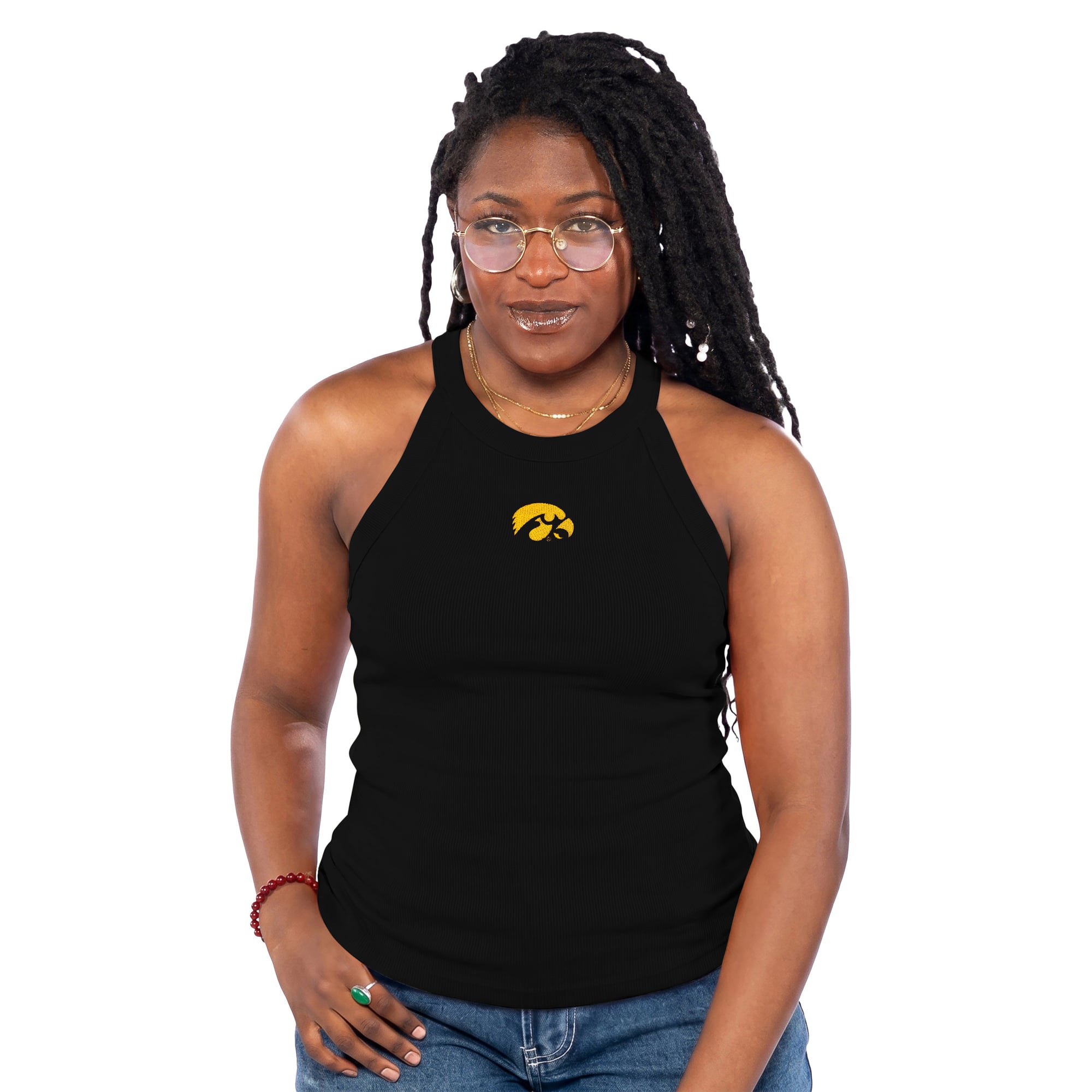 Women's ZooZatz Black Iowa Hawkeyes Tri-Blend Racerback Ribbed Tank Top