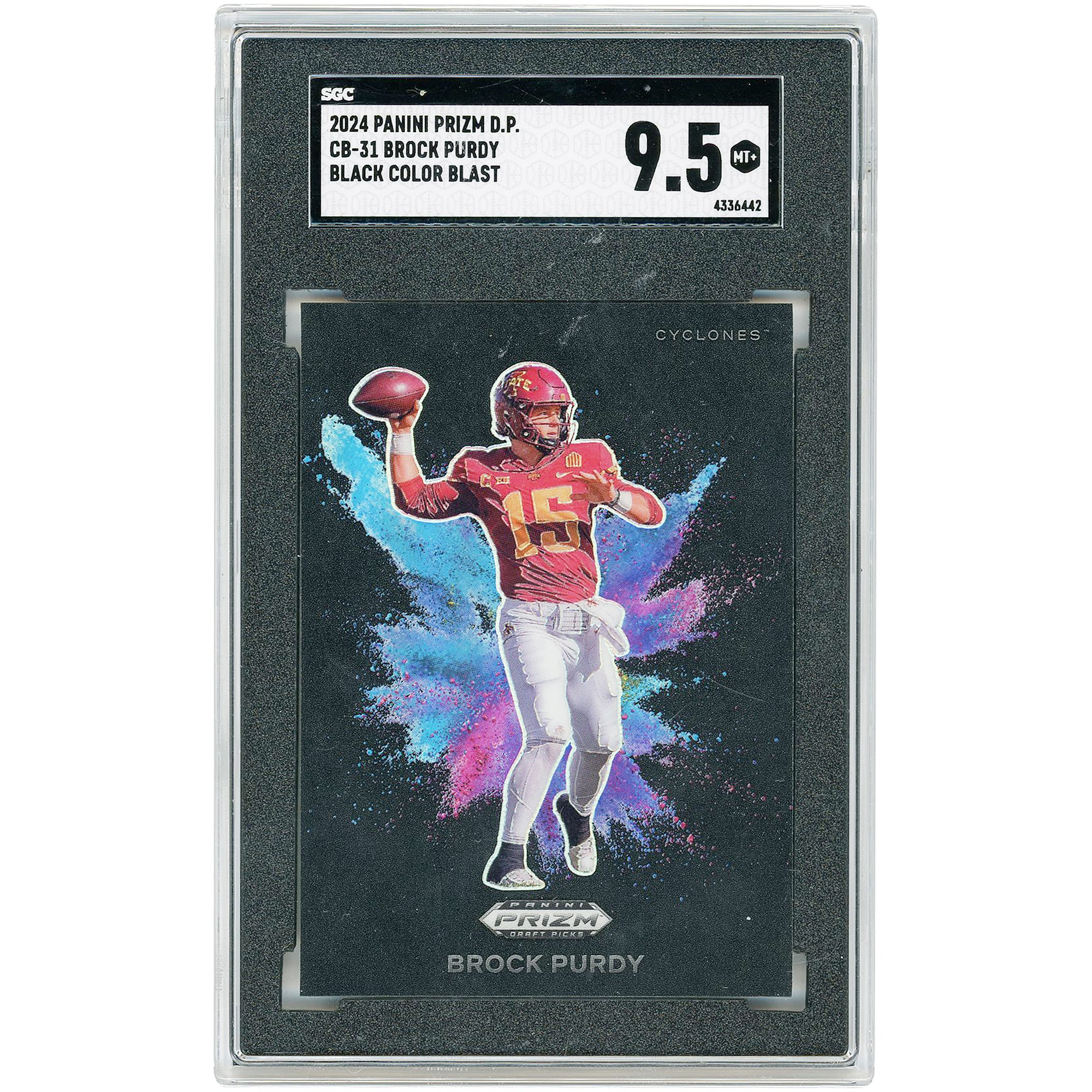 Brock Purdy Iowa State Cyclones 2024 Panini Prizm Draft Picks Color Blast #CB-31 SGC Authenticated 9.5 Card