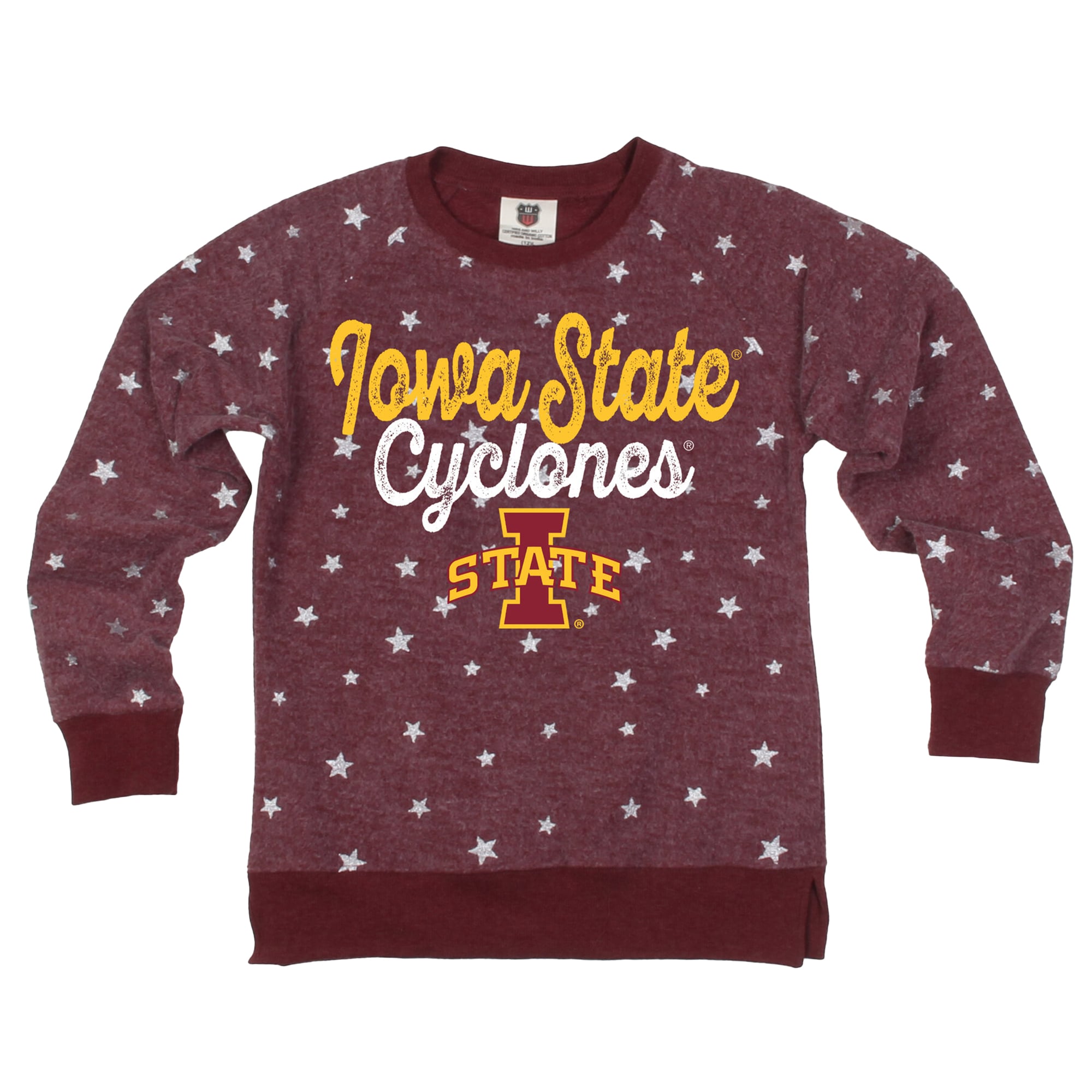 Girls Youth Wes & Willy Cardinal Iowa State Cyclones Shimmer Star Reverse Fleece Sweatshirt