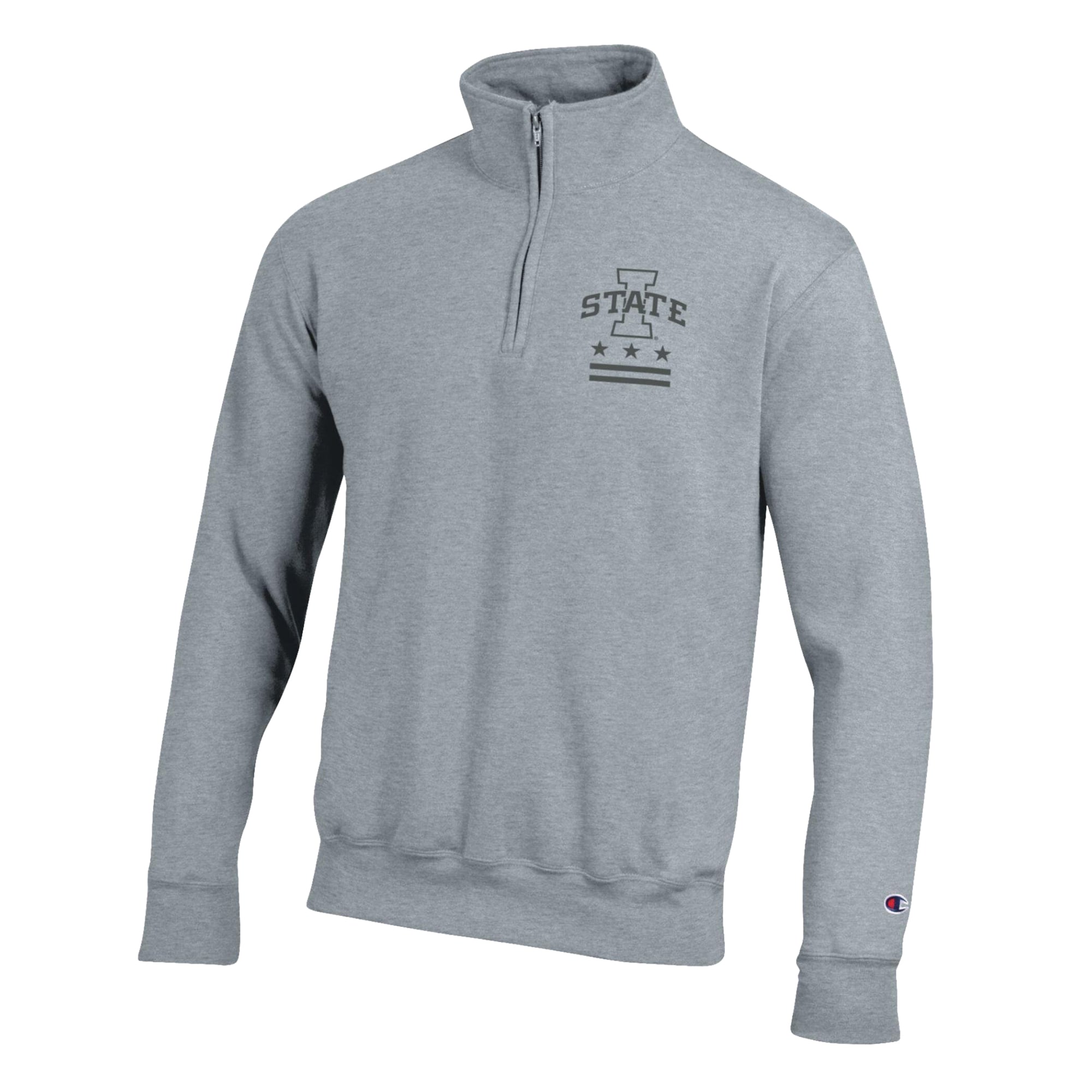 Men's Champion Gray Iowa State Cyclones Operation Hat Trick Flag Powerblend Fleece Quarter-Zip Pullover