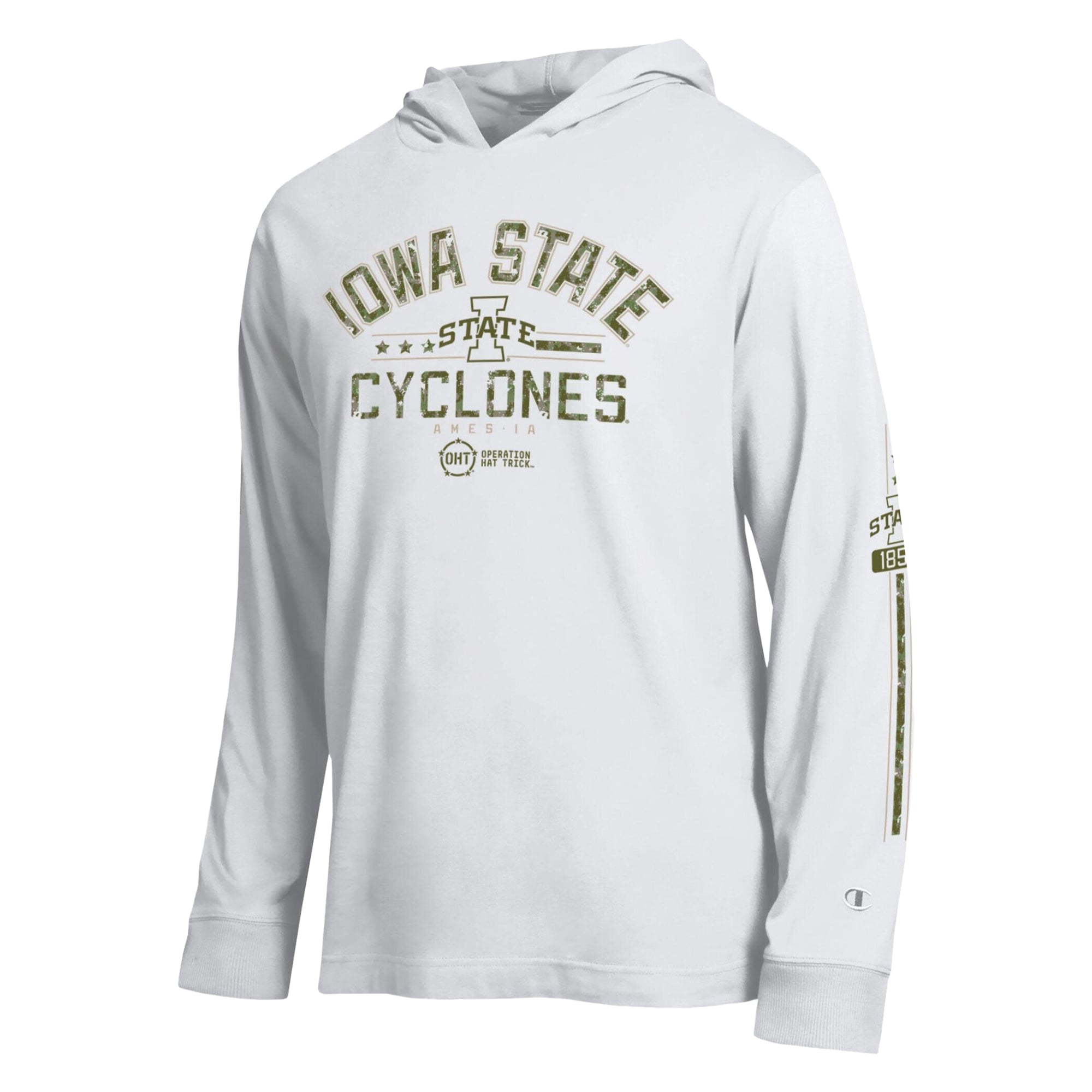 T-shirt à manches longues et capuche Champion White Iowa State Cyclones Operation Hat Trick pour homme