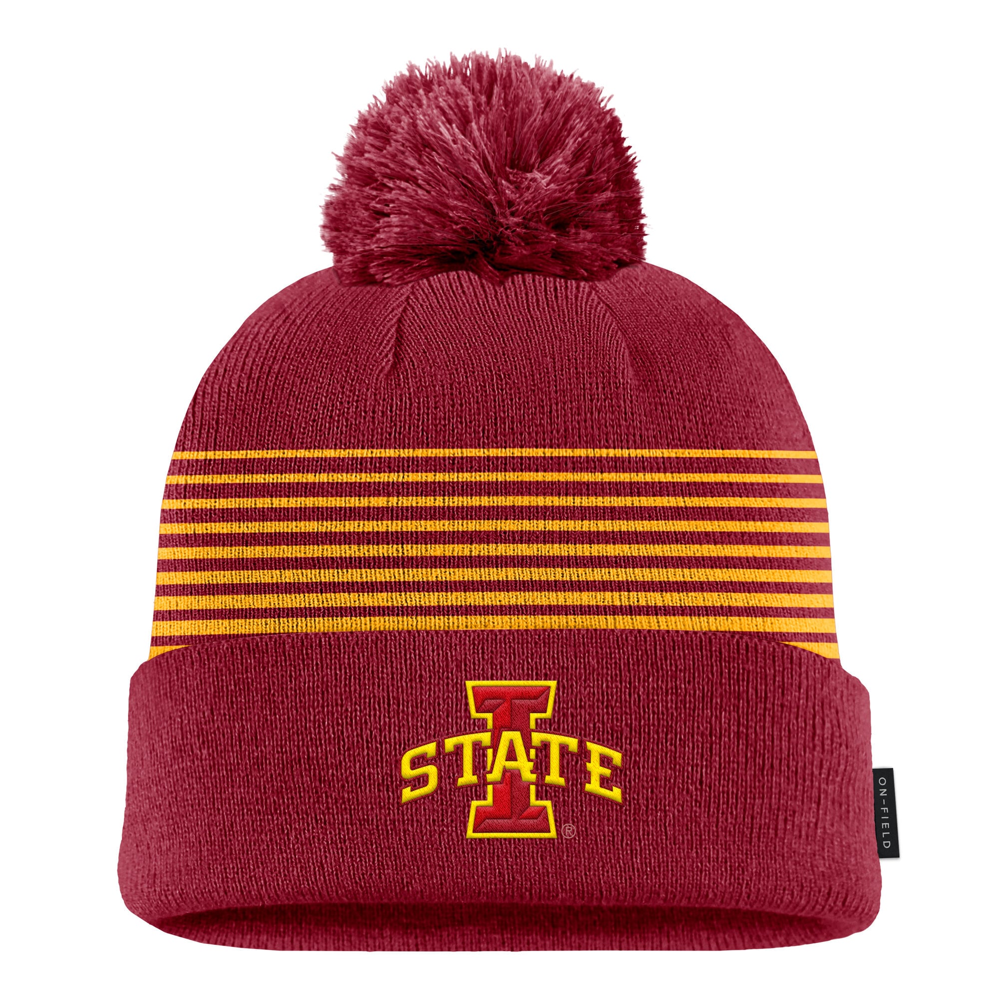 Men's Nike Cardinal Iowa State Cyclones 2026 On-Field Peak Cuffed Knit Hat with Pom