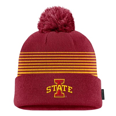 Iowa State Cyclones Nike 2026 On-Field Peak Cuffed Knit Hat with Pom - Cardinal