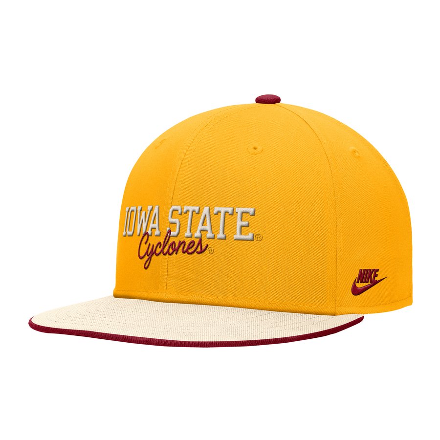 Iowa Gold Script Men's Nike Gold Iowa State Cyclones Vintage Script Pro Dri-FIT Snapback Hat