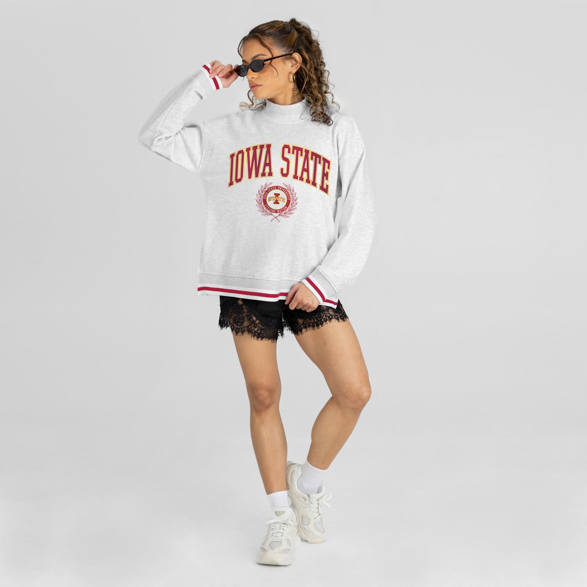 Women's Gameday Couture Gray Iowa State Cyclones Rally Point Contrast Stripe Mock Neck Sweatshirt