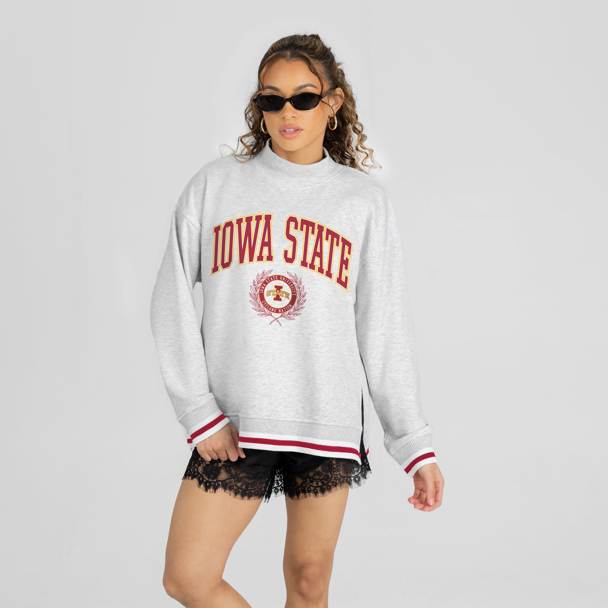 Women's Gameday Couture Gray Iowa State Cyclones Rally Point Contrast Stripe Mock Neck Sweatshirt