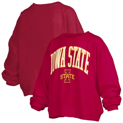 Iowa State Cyclones Pressbox Women's Oversized Janise Arch Over Logo Fleece Sweatshirt - Cardinal