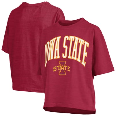 Iowa State Cyclones Pressbox Women's Oversized Nelson Arch Over Logo Slub T-Shirt - Cardinal