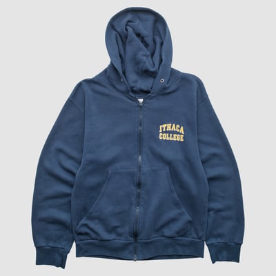Ithaca College Bombers Cotton Exchange 2000s Hooded Full Zip Sweatshirt - Navy - XS by Fanatics Real Vintage