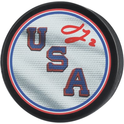 Jackson LaCombe Team USA Autographed Fanatics Authentic 2026 Olympics Hockey Puck