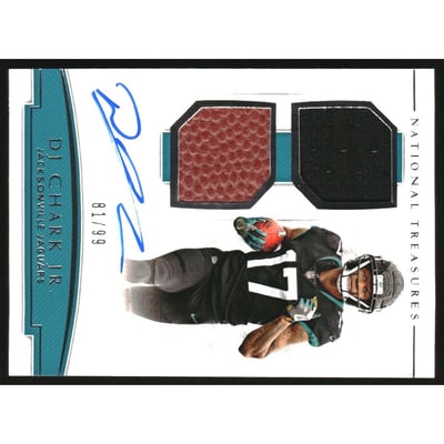 2018 Panini National Treasures Rookie NFL Gear Signature Combos #20 D.J. Chark Jr./99