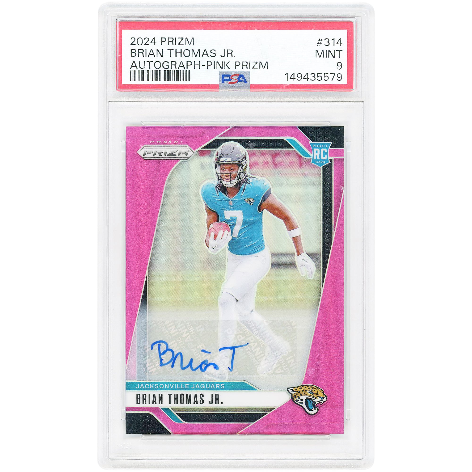 Brian Thomas Jr. Jacksonville Jaguars Autographed 2024 Panini Prizm Pink Prizm #314 PSA Authenticated 9 Rookie Card