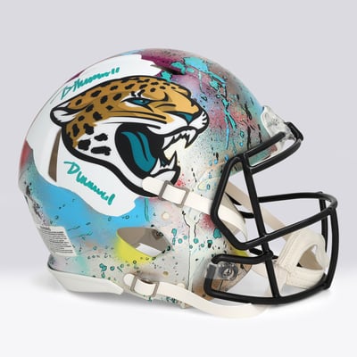 Casque authentique Riddell 2024 Alternate Speed, signé par Brian Thomas Jr. (Jaguars de Jacksonville) - Illustration de Shawn Voelker - NF70444445