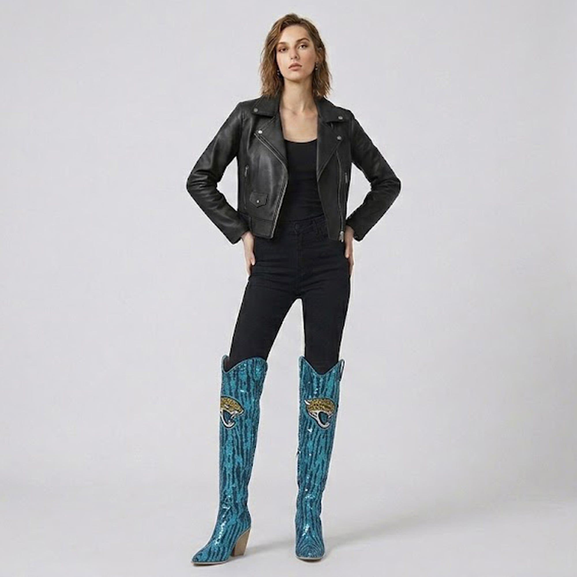 FABGATING by Cuce  Jacksonville Jaguars Over-the-Knee Two-Tone Sequin Boots