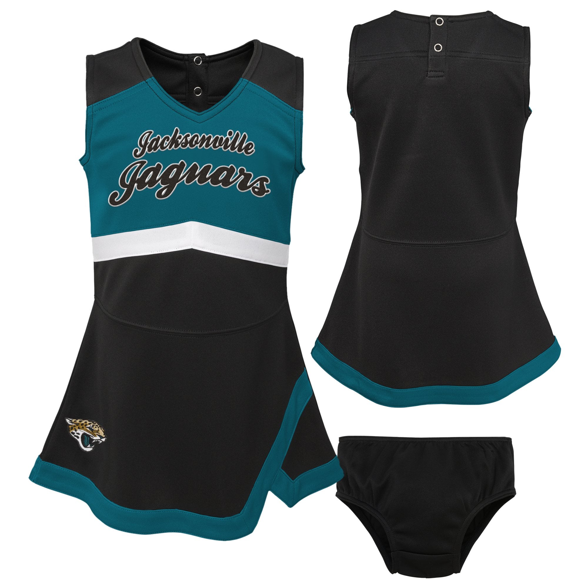 Girls Toddler Black Jacksonville Jaguars Cheer Captain V-Neck Dress with Bloomers