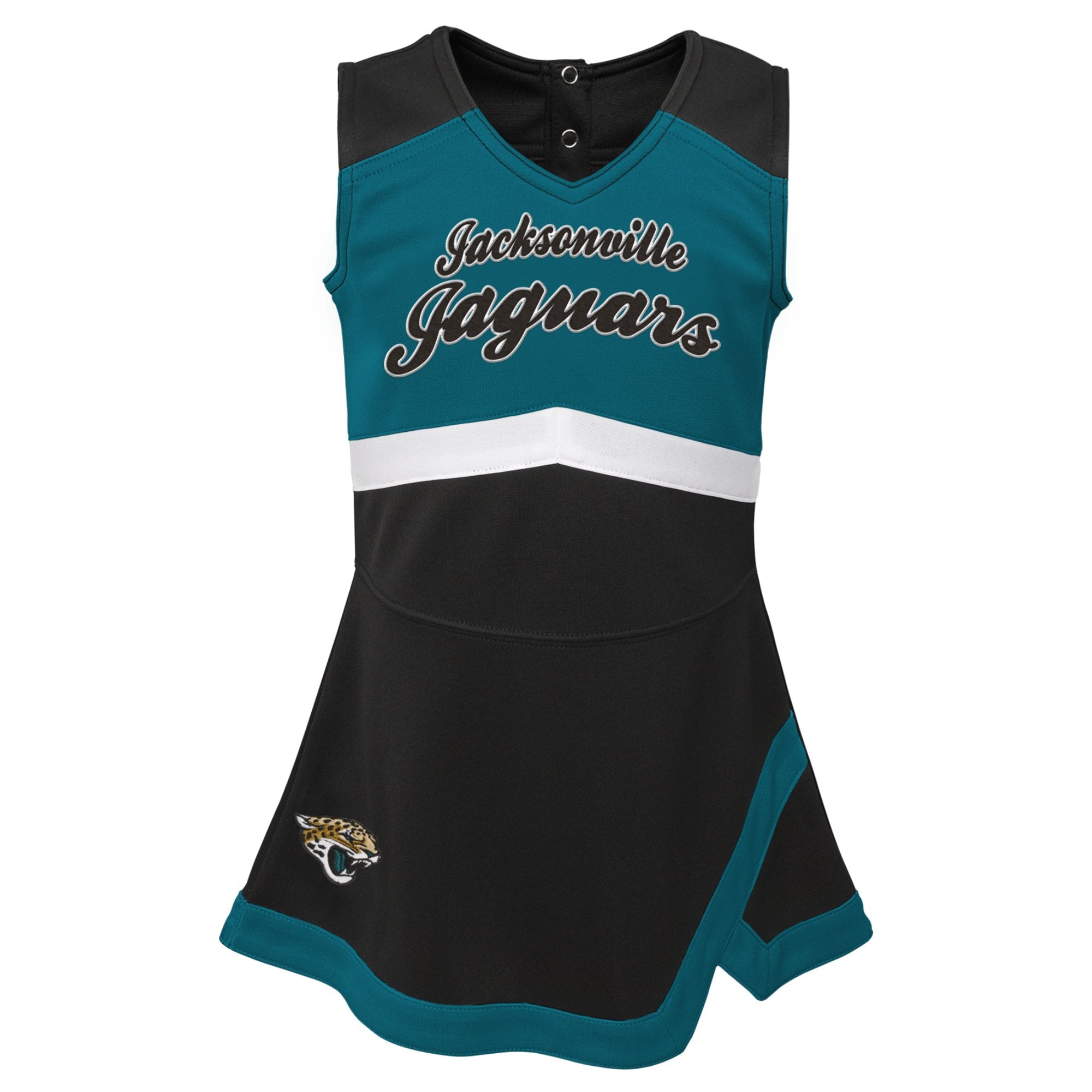 Girls Toddler Black Jacksonville Jaguars Cheer Captain V-Neck Dress with Bloomers