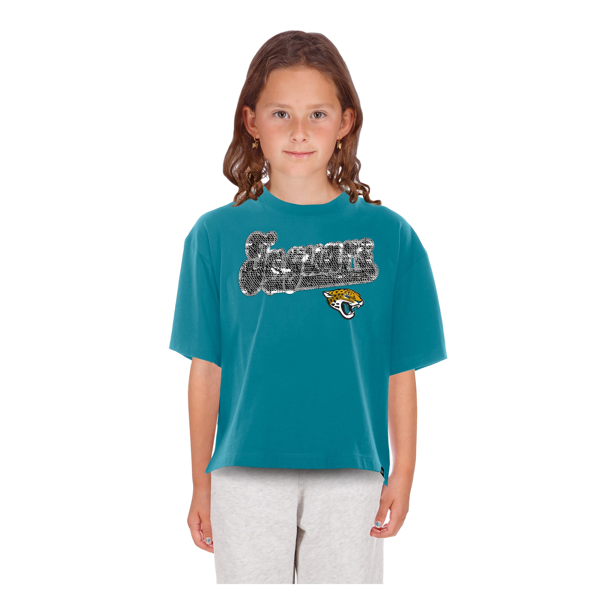 T-shirt à paillettes réversibles New Era bleu sarcelle Jacksonville Jaguars pour filles