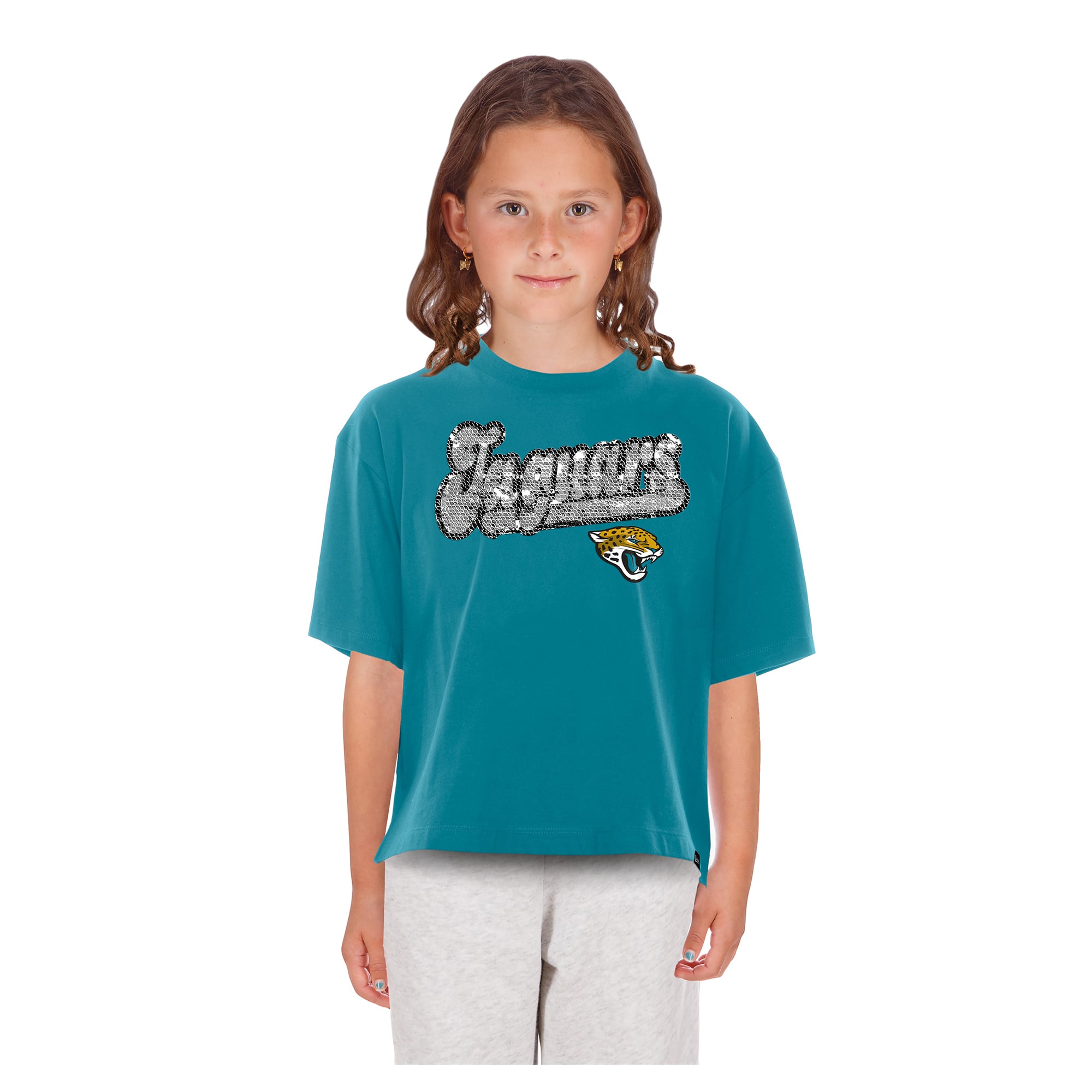 T-shirt à paillettes réversibles New Era bleu sarcelle Jacksonville Jaguars pour filles