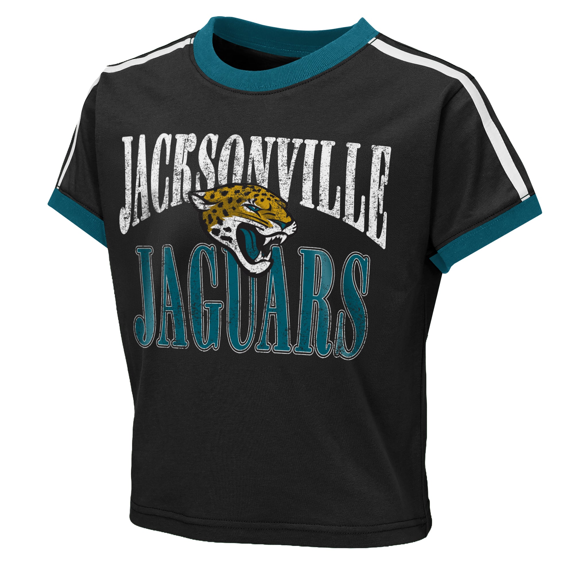 T-shirt court à col rond noir Jacksonville Jaguars pour bébé, par Erin Andrews, jeunes filles.