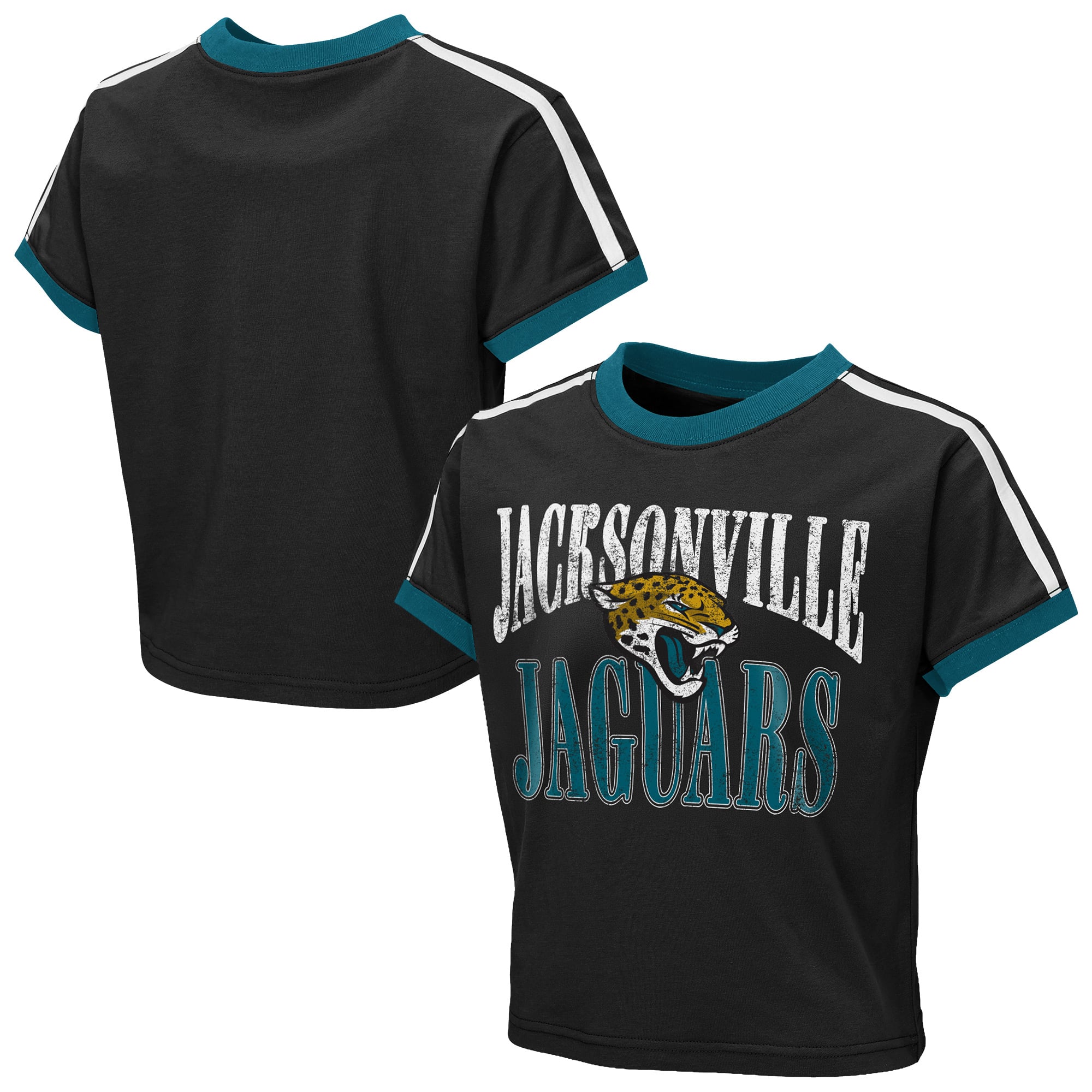 T-shirt court à col rond noir Jacksonville Jaguars pour bébé, par Erin Andrews, jeunes filles.