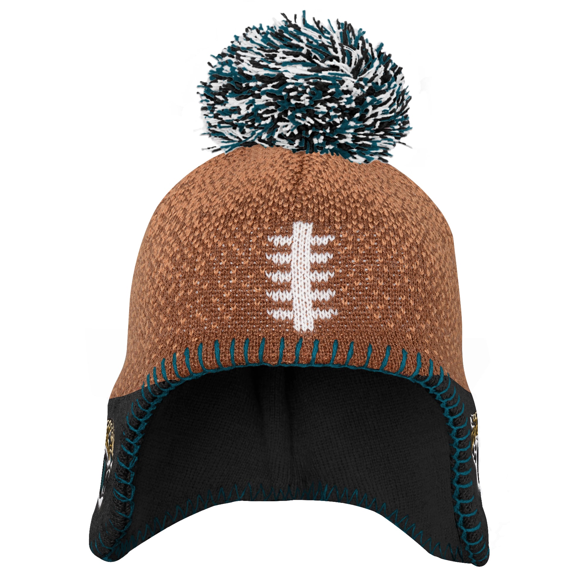 Bonnet tricoté marron à pompon, motif tête de football américain des Jaguars de Jacksonville, pour bébé (Outerstuff).