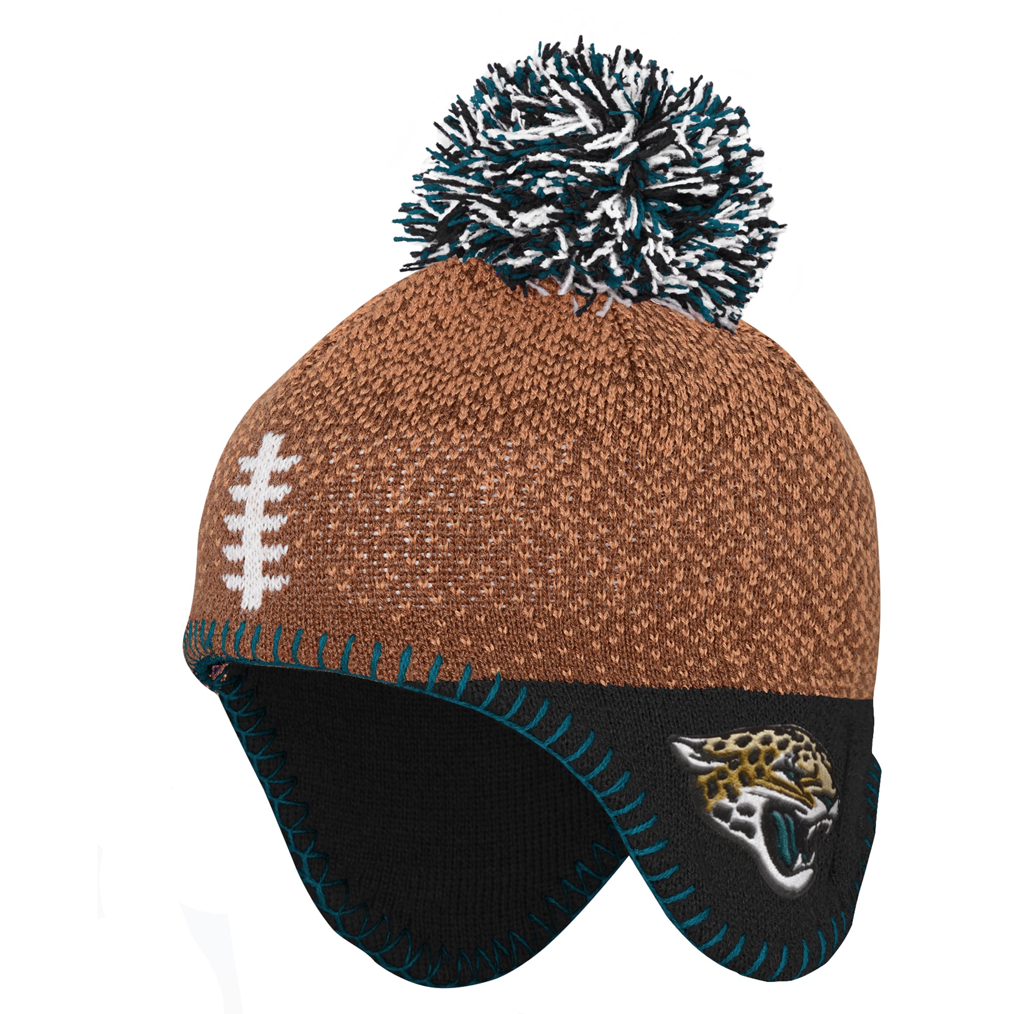 Bonnet tricoté marron à pompon, motif tête de football américain des Jaguars de Jacksonville, pour bébé (Outerstuff).