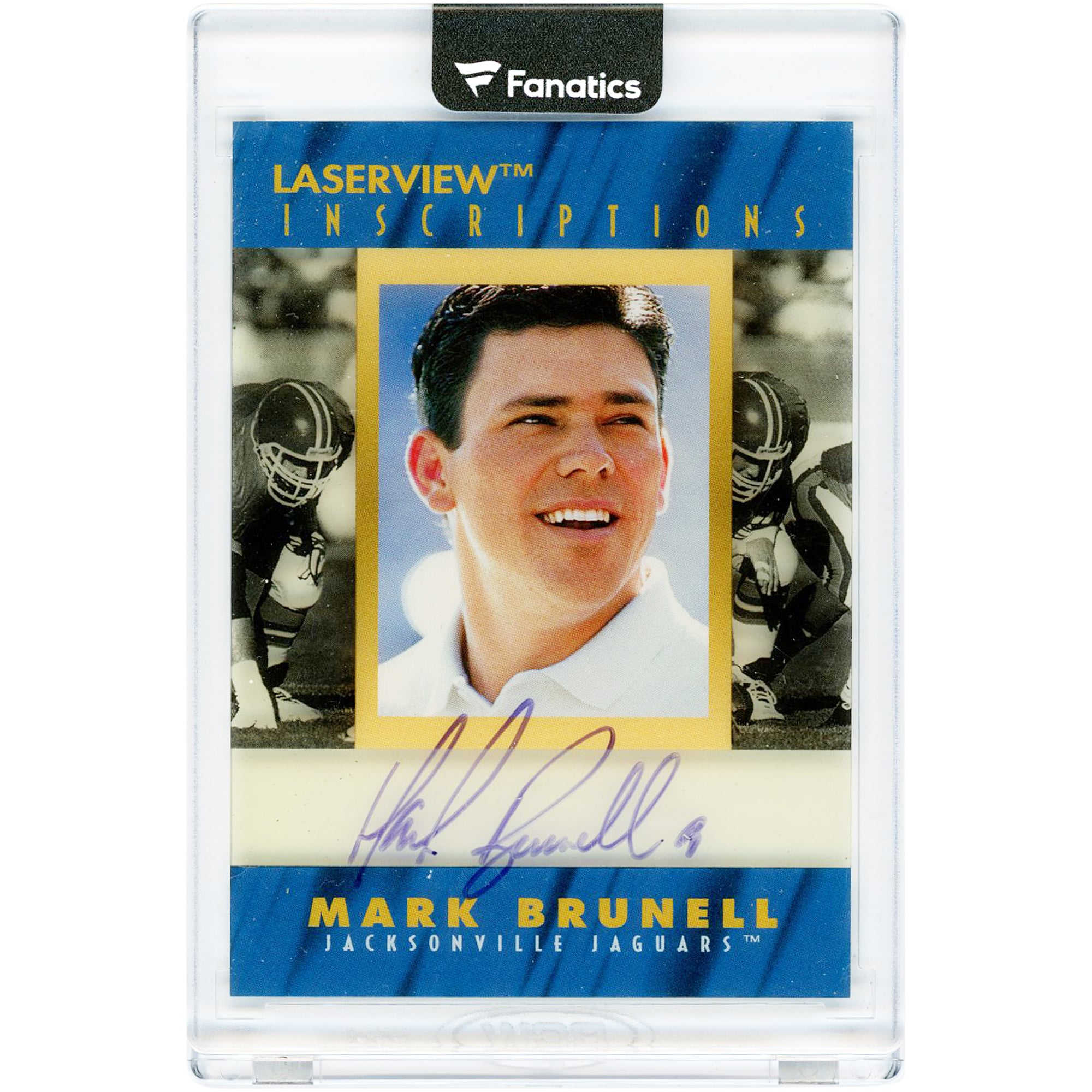 Carte autographiée par Mark Brunell des Jaguars de Jacksonville (1996), Pinnacle Laserview Inscriptions, n° NNO, n° 2 415/3 200