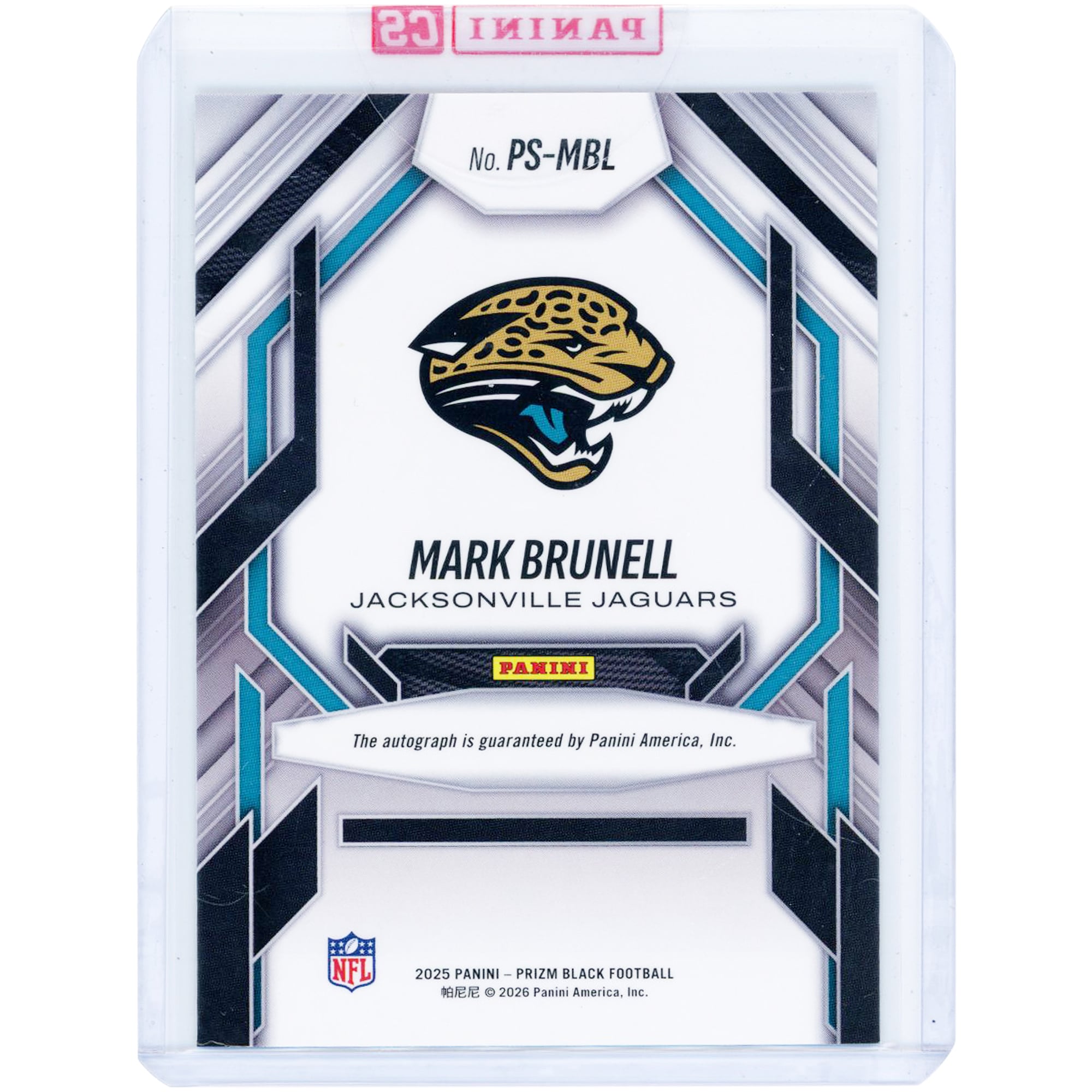 Carte Panini Prizm Black Prolific Signatures 2025 autographiée par Mark Brunell (Jaguars de Jacksonville) #PS-MBL