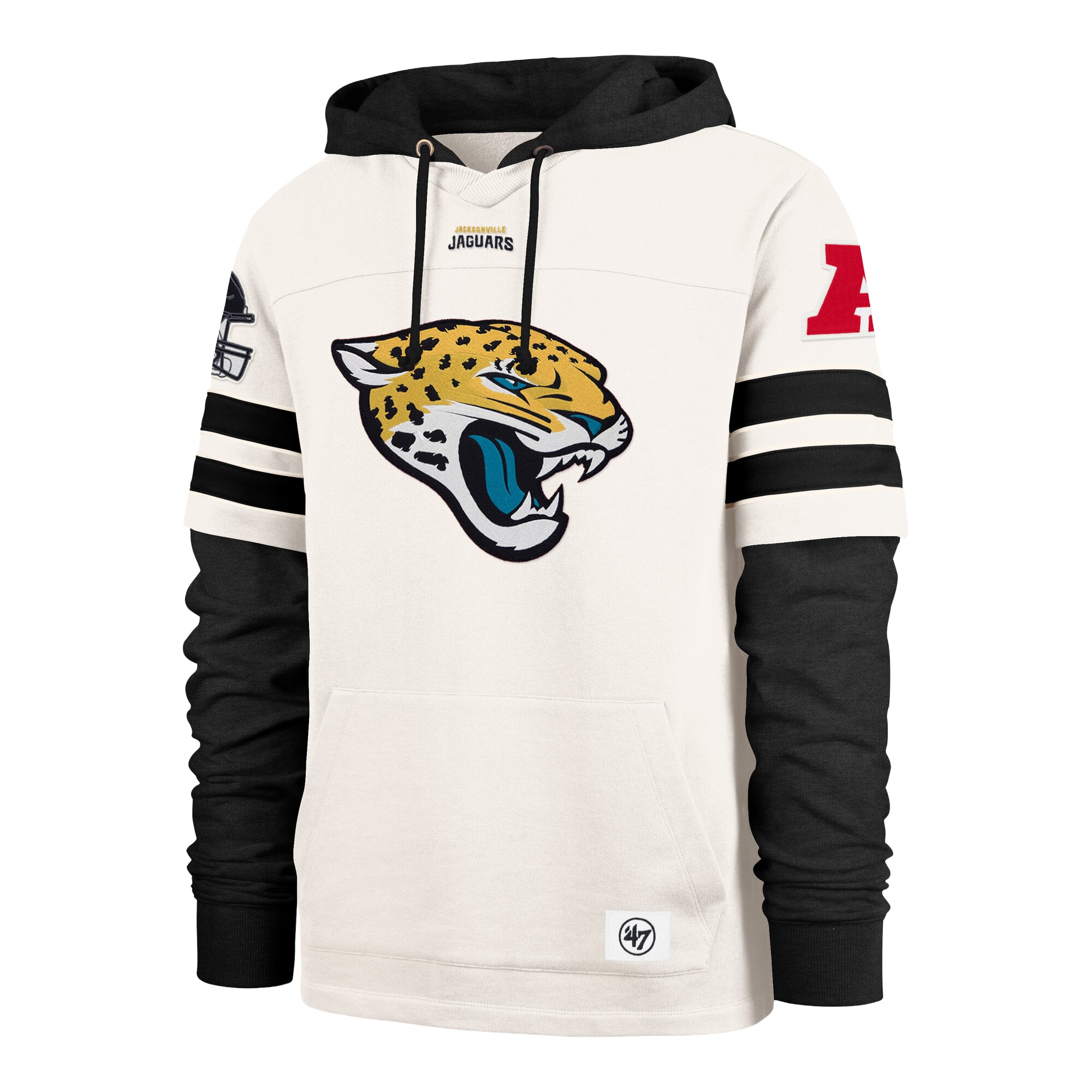 Men's '47 Cream Jacksonville Jaguars Split Zone Cornerback Duo Lacer Hoodie