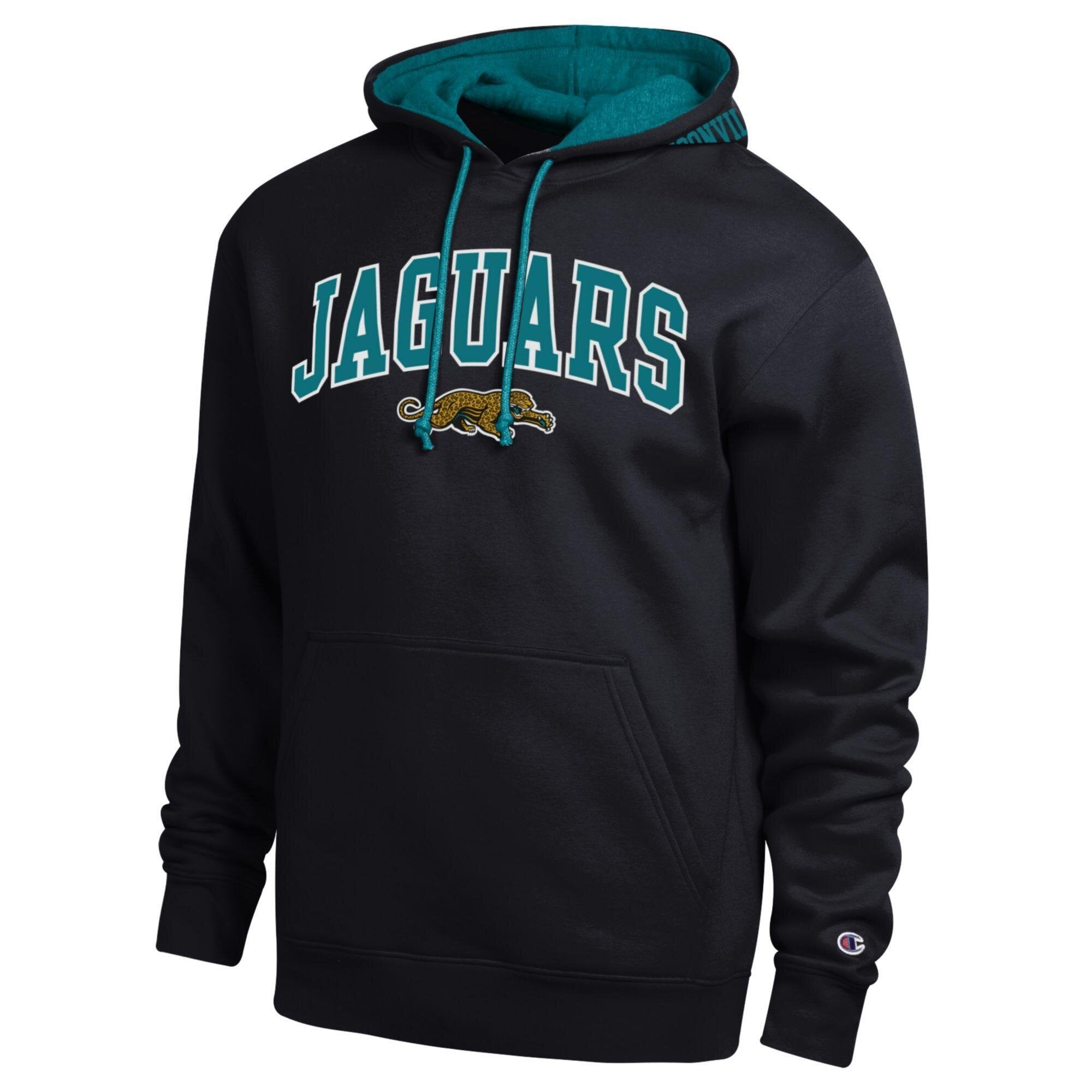Sweat à capuche contrasté noir/turquoise des Jaguars de Jacksonville, la marque Champion, pour homme