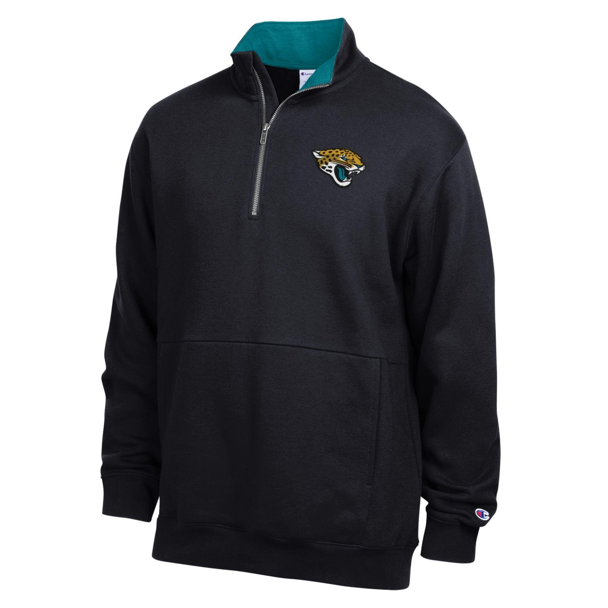 Pull-over en polaire à col zippé Champion noir et turquoise Jacksonville Jaguars pour homme