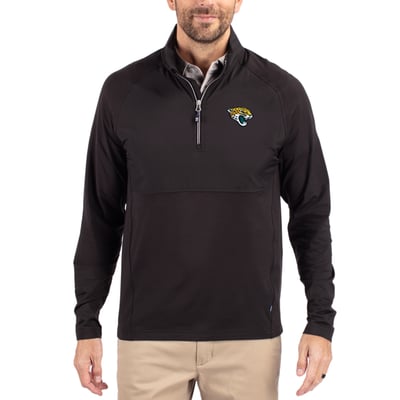 Jacksonville Jaguars Cutter & Buck Adapt Eco Knit Hybrid Recycled Quarter-Zip Raglan Jacket - Black