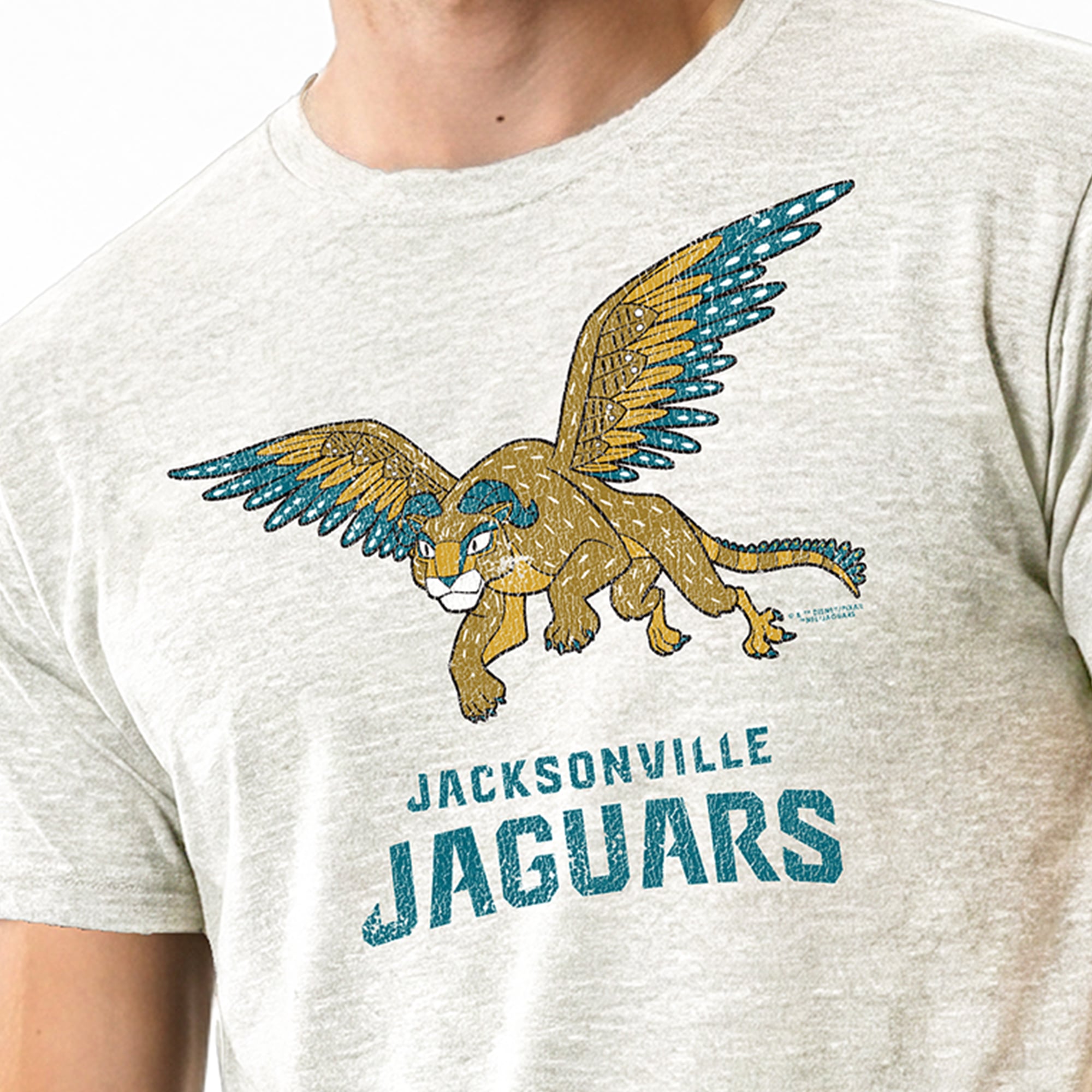 Men's Disney x Champion Cream Jacksonville Jaguars Pepita Tri-Blend T-Shirt