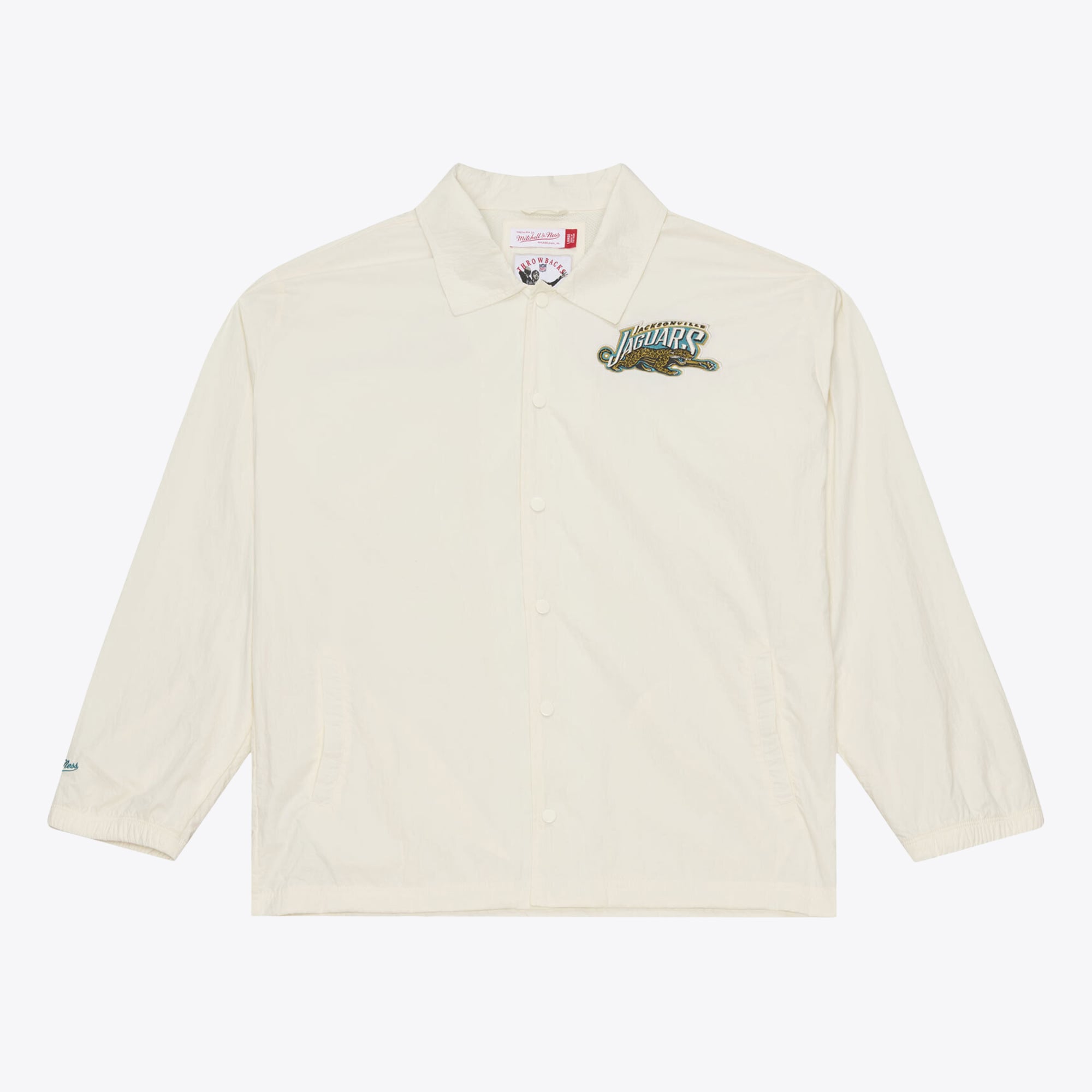 Veste d'entraîneur Mitchell & Ness crème Jacksonville Jaguars Retro Roots pour homme, fermeture à boutons-pression.