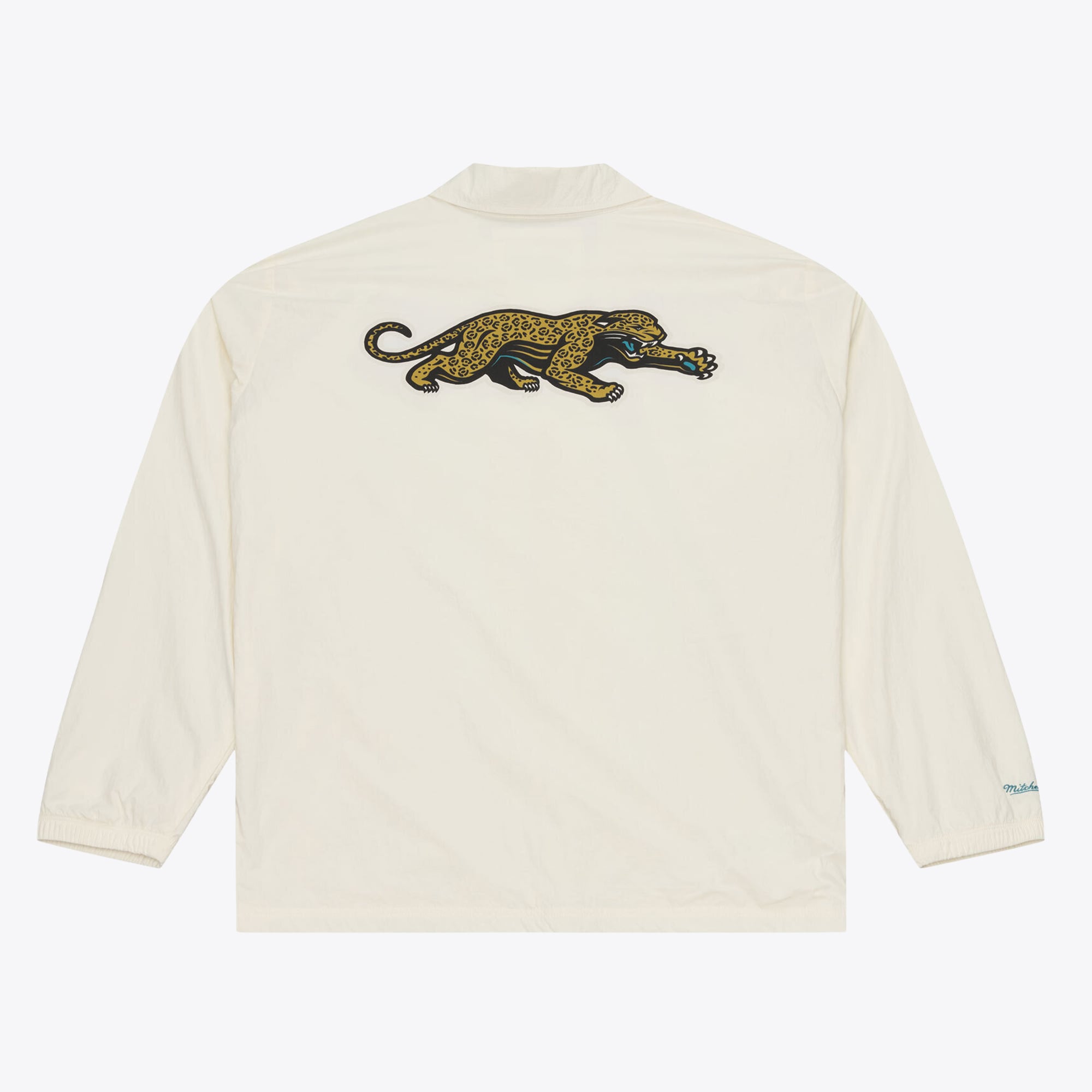 Veste d'entraîneur Mitchell & Ness crème Jacksonville Jaguars Retro Roots pour homme, fermeture à boutons-pression.